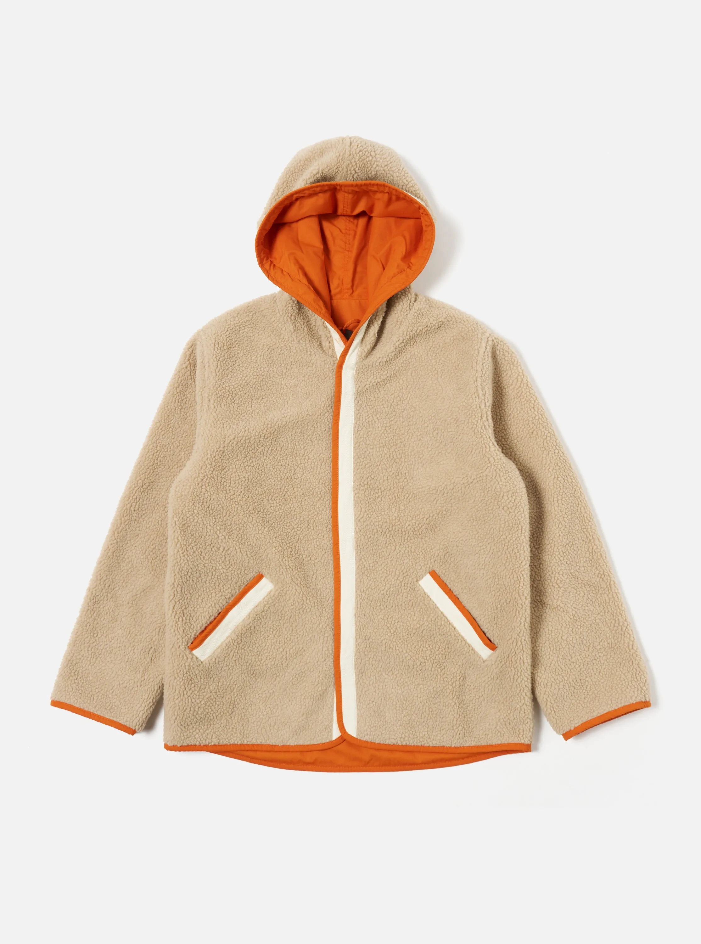 Universal Works Reversible Simple Hooded Jacket in Orange/Sand Recycled Polytech/Sherpa sold by Universal Works product image thumbnail 3