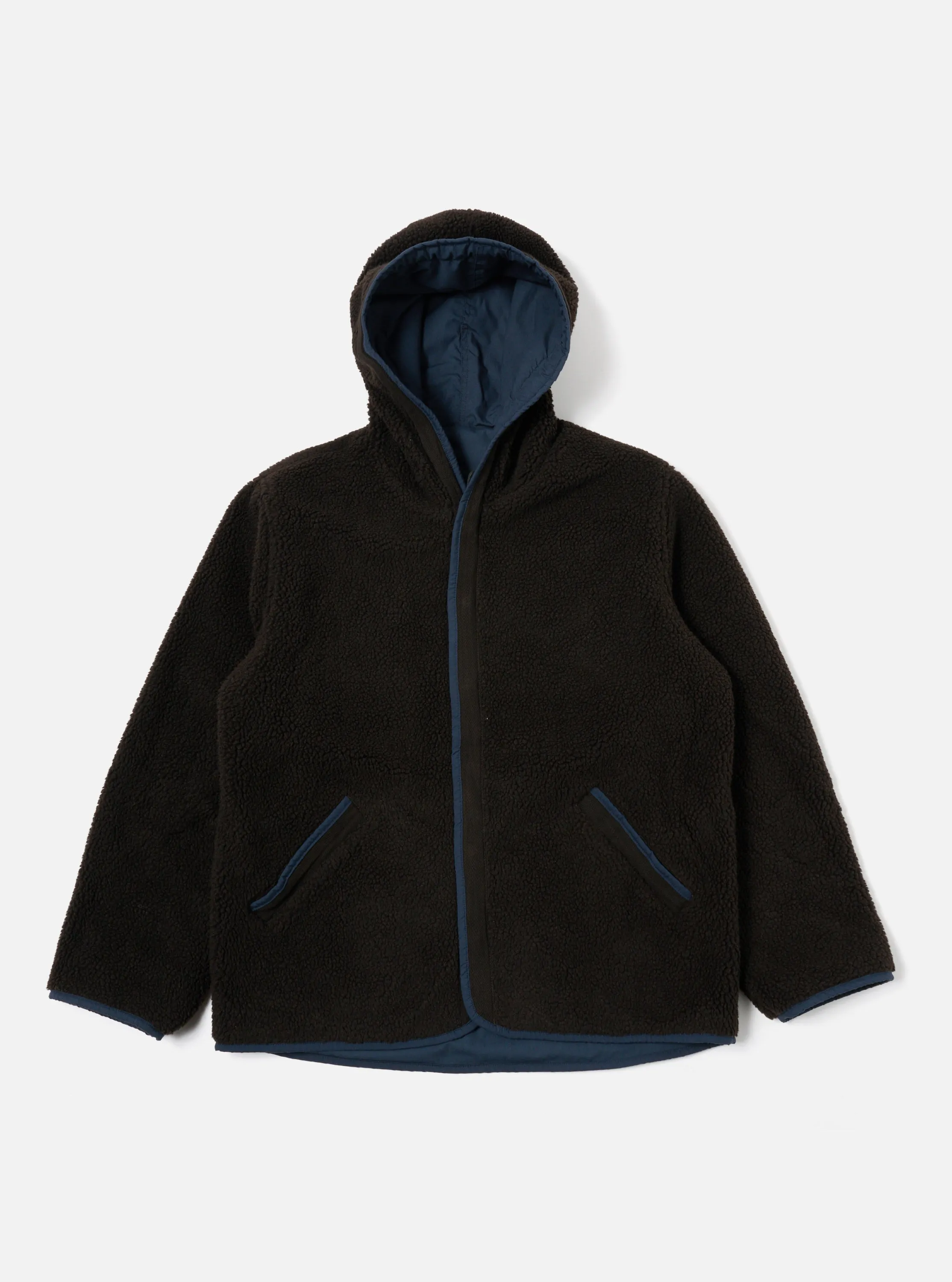 Universal Works Reversible Simple Hooded Jacket in Navy/Brown Recycled Polytech/Sherpa sold by Universal Works product image thumbnail 3