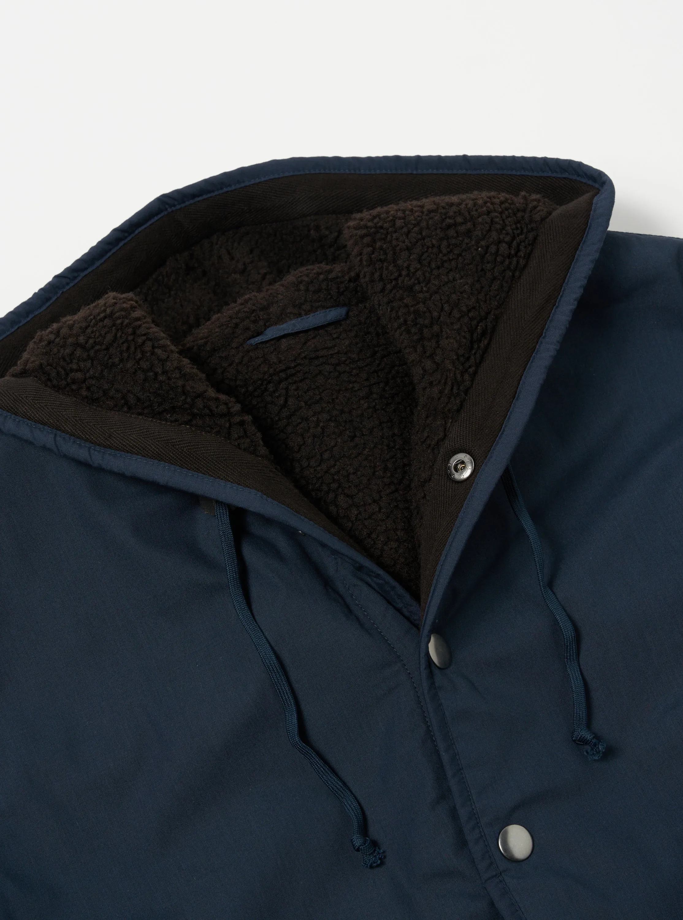 Universal Works Reversible Simple Hooded Jacket in Navy/Brown Recycled Polytech/Sherpa sold by Universal Works product image thumbnail 5