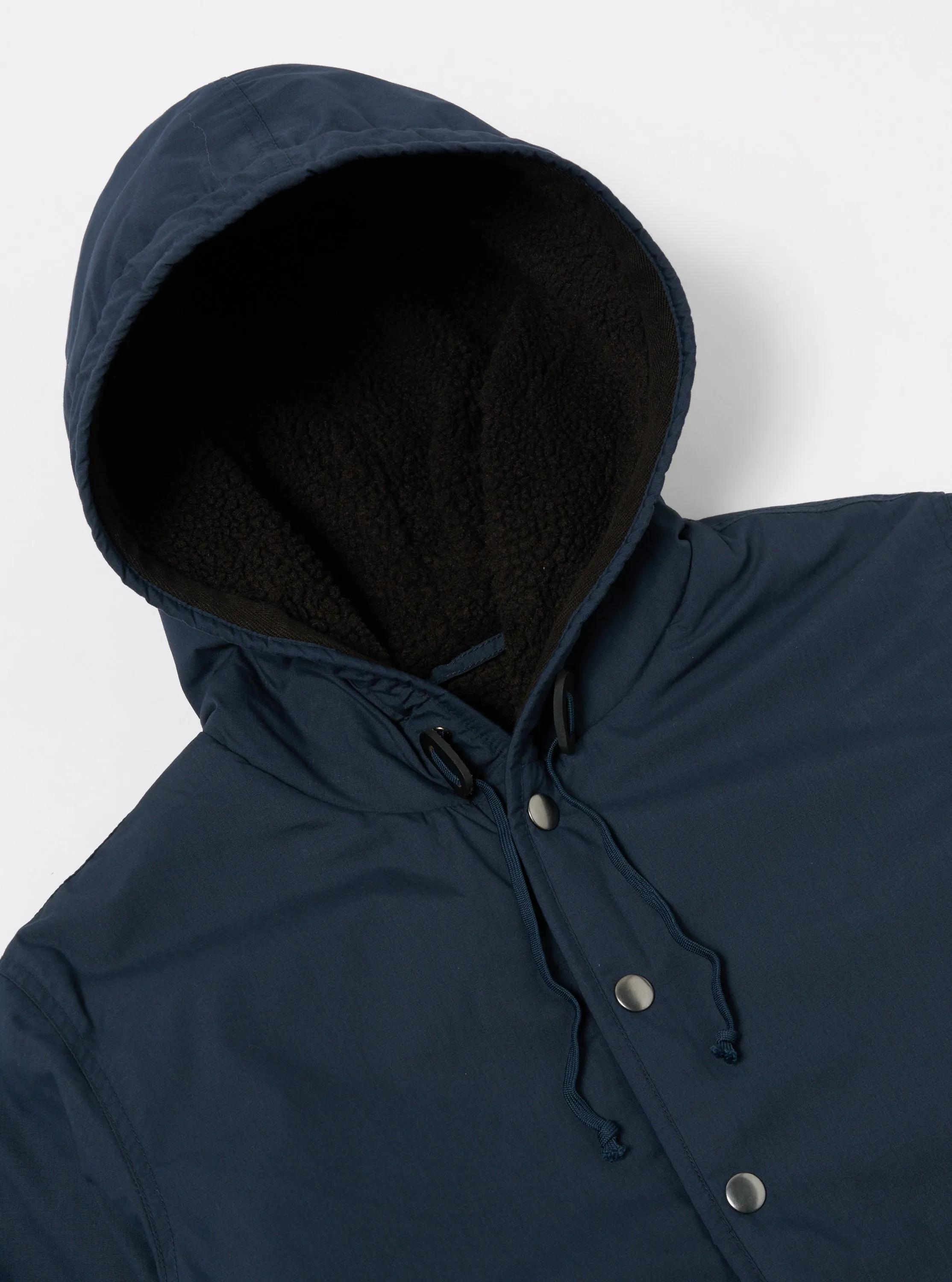 Universal Works Reversible Simple Hooded Jacket in Navy/Brown Recycled Polytech/Sherpa sold by Universal Works product image thumbnail 4