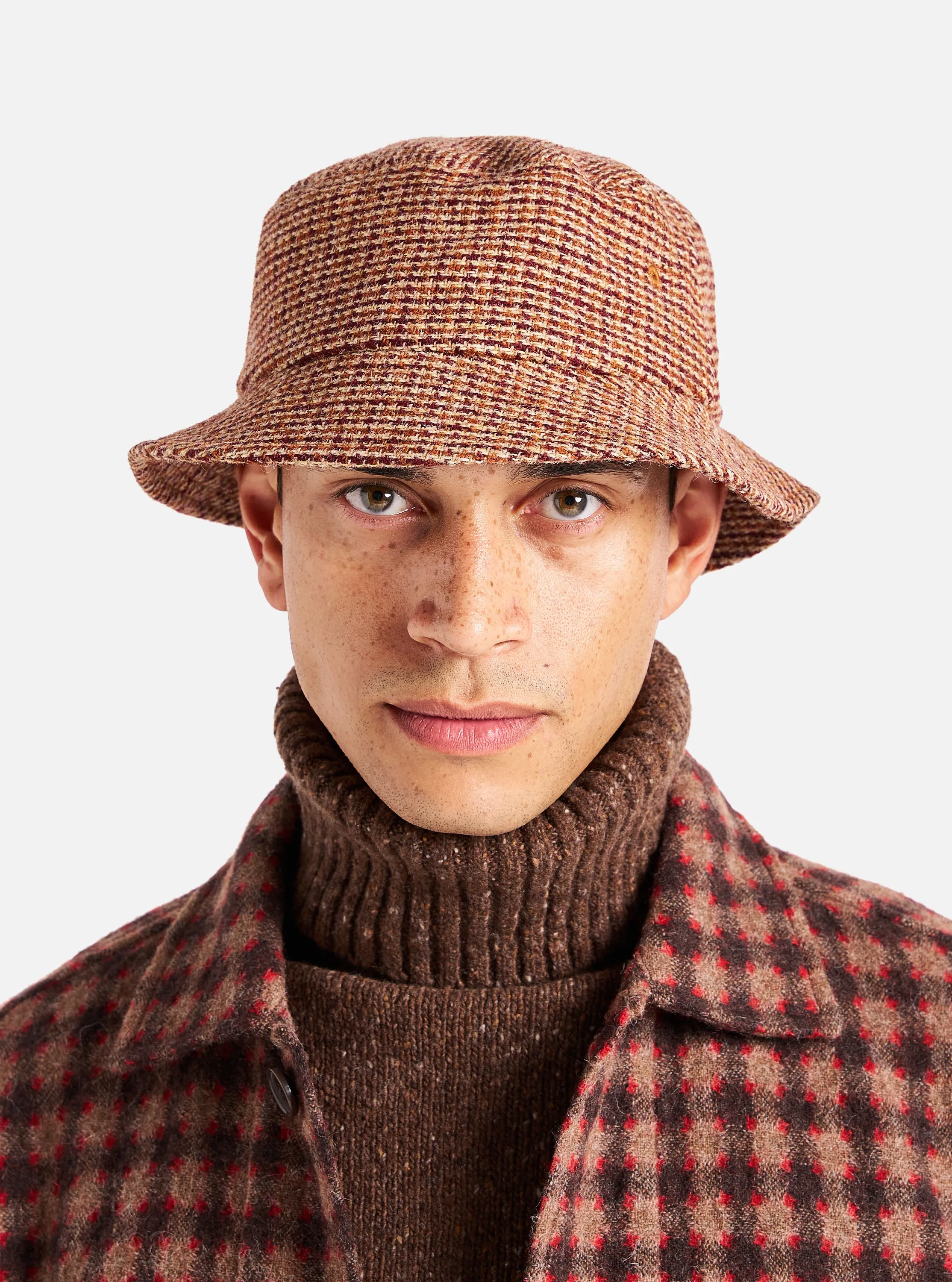 Universal Works Lewis Hat in Rust Harris Tweed Plaid sold by Universal Works