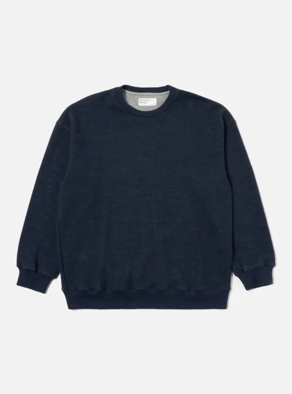 Universal Works Loose Sweatshirt in Navy Soft Wool Cotton Knit sold by Universal Works