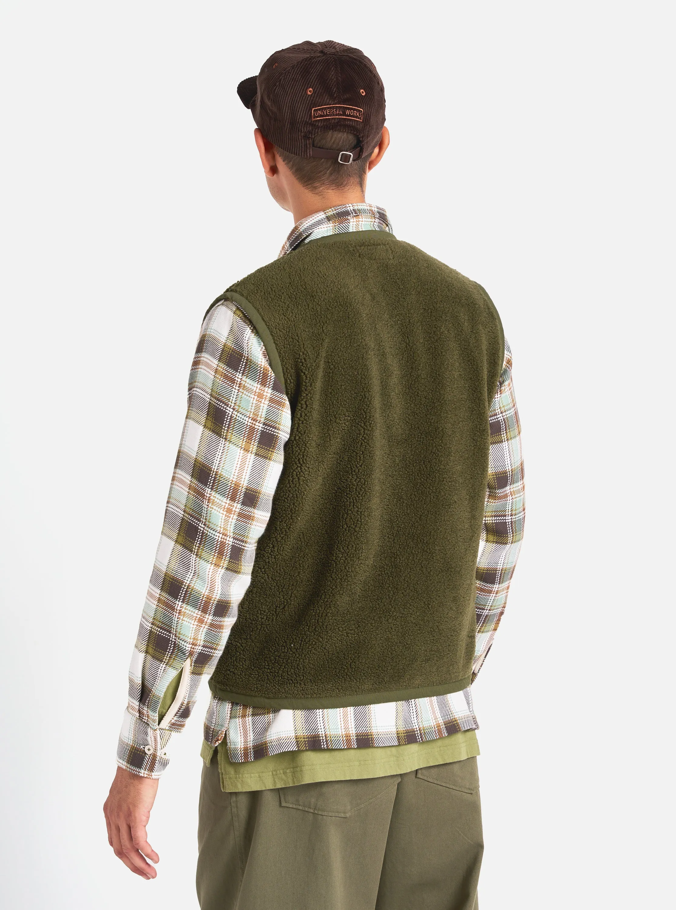 Universal Works Lancaster Gilet in Olive Mountain Fleece sold by Universal Works product image thumbnail 3