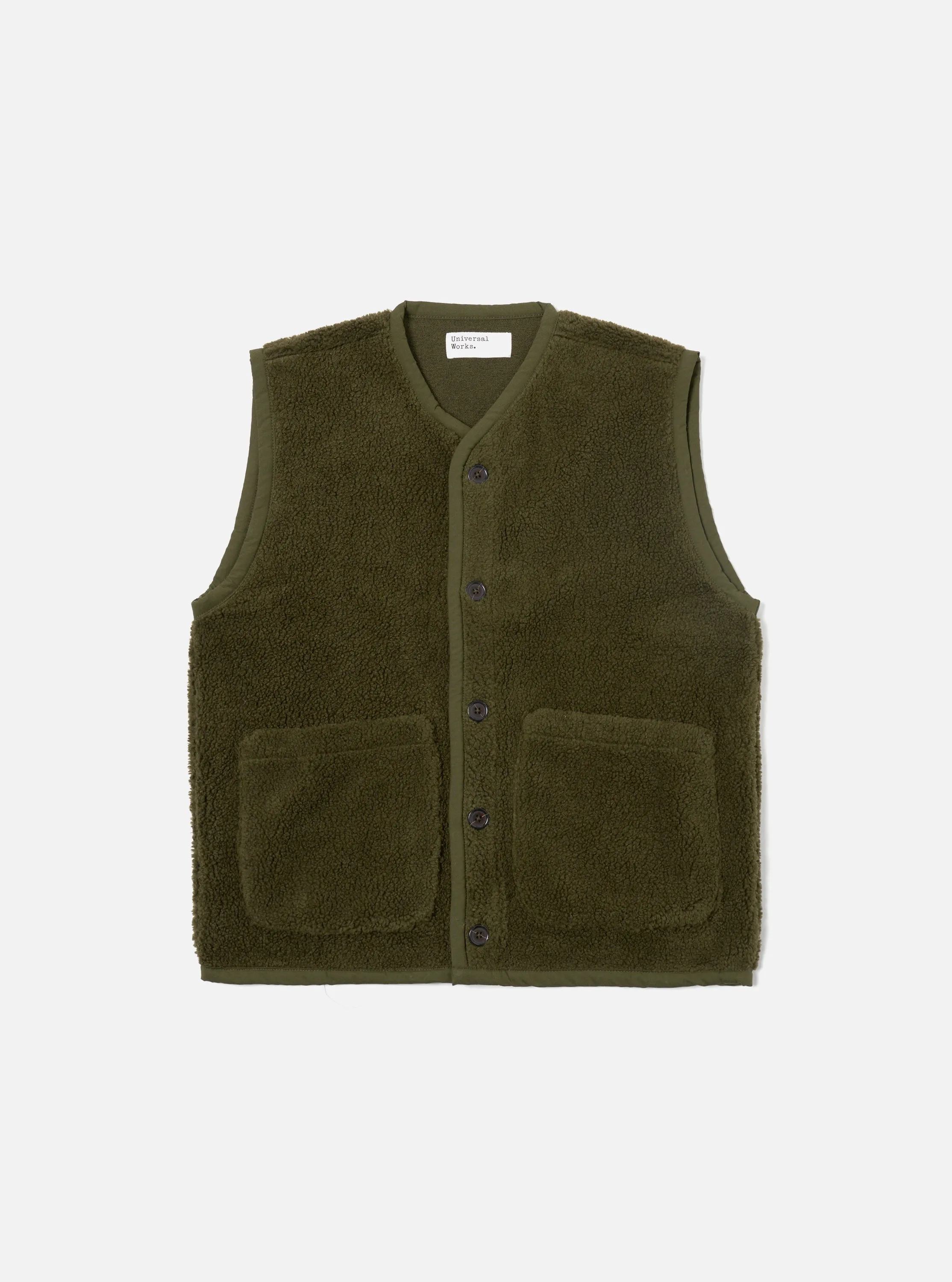 Universal Works Lancaster Gilet in Olive Mountain Fleece sold by Universal Works product image thumbnail 2