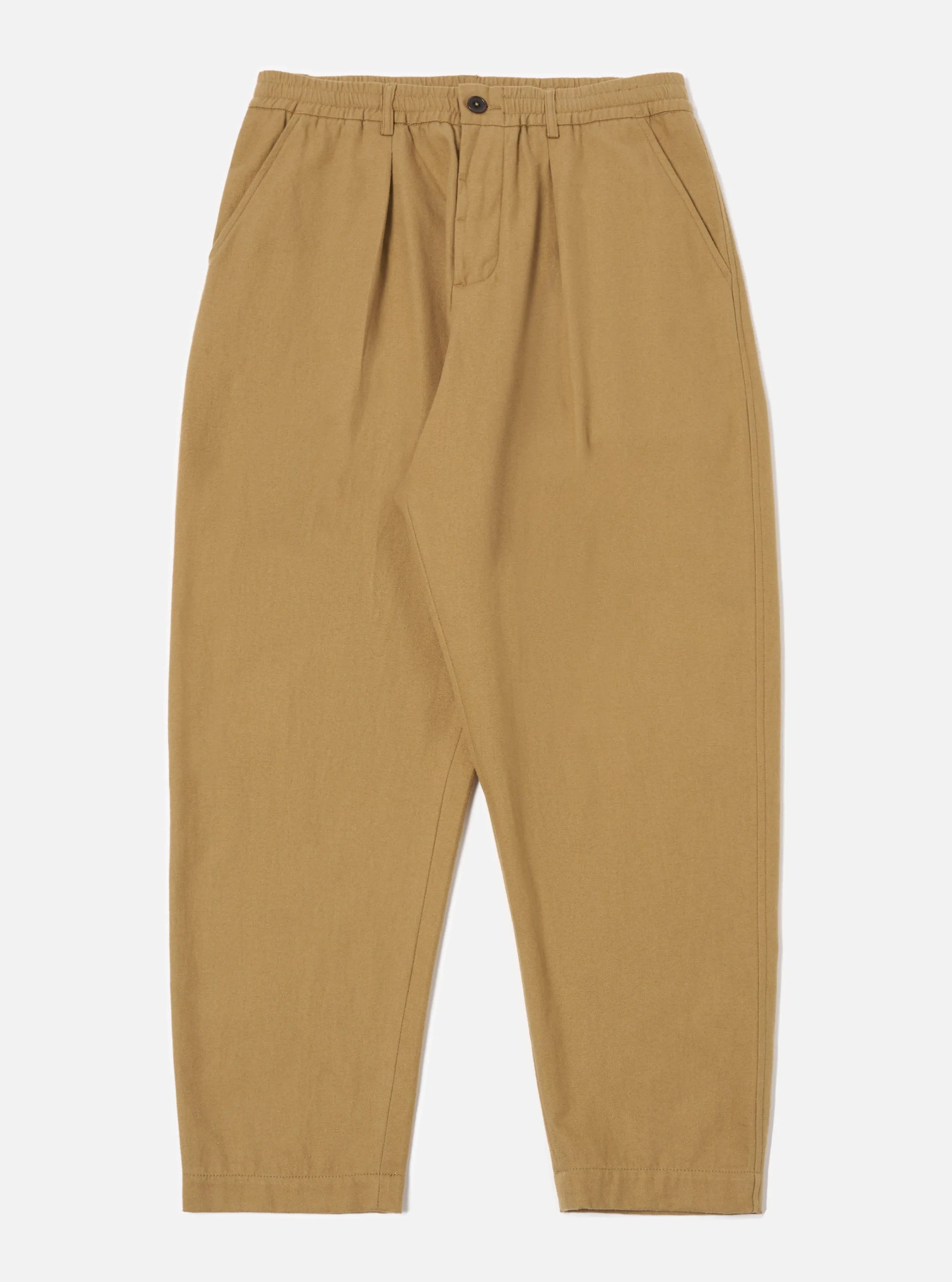 Universal Works Pleated Track Pant in Sand Brushed Moleskin sold by Universal Works