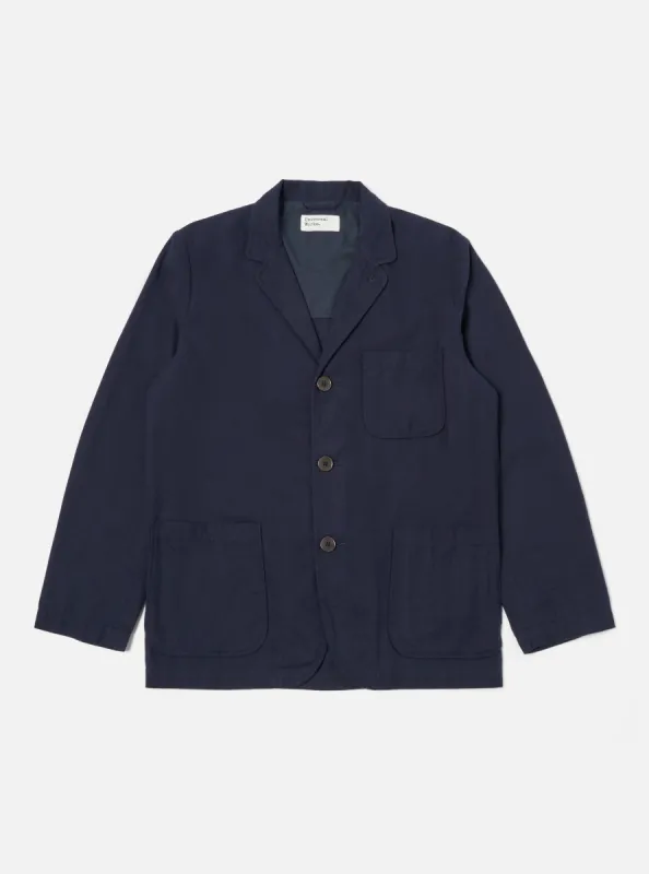 Universal Works Three Button Jacket in Navy Brushed Moleskin sold by Universal Works