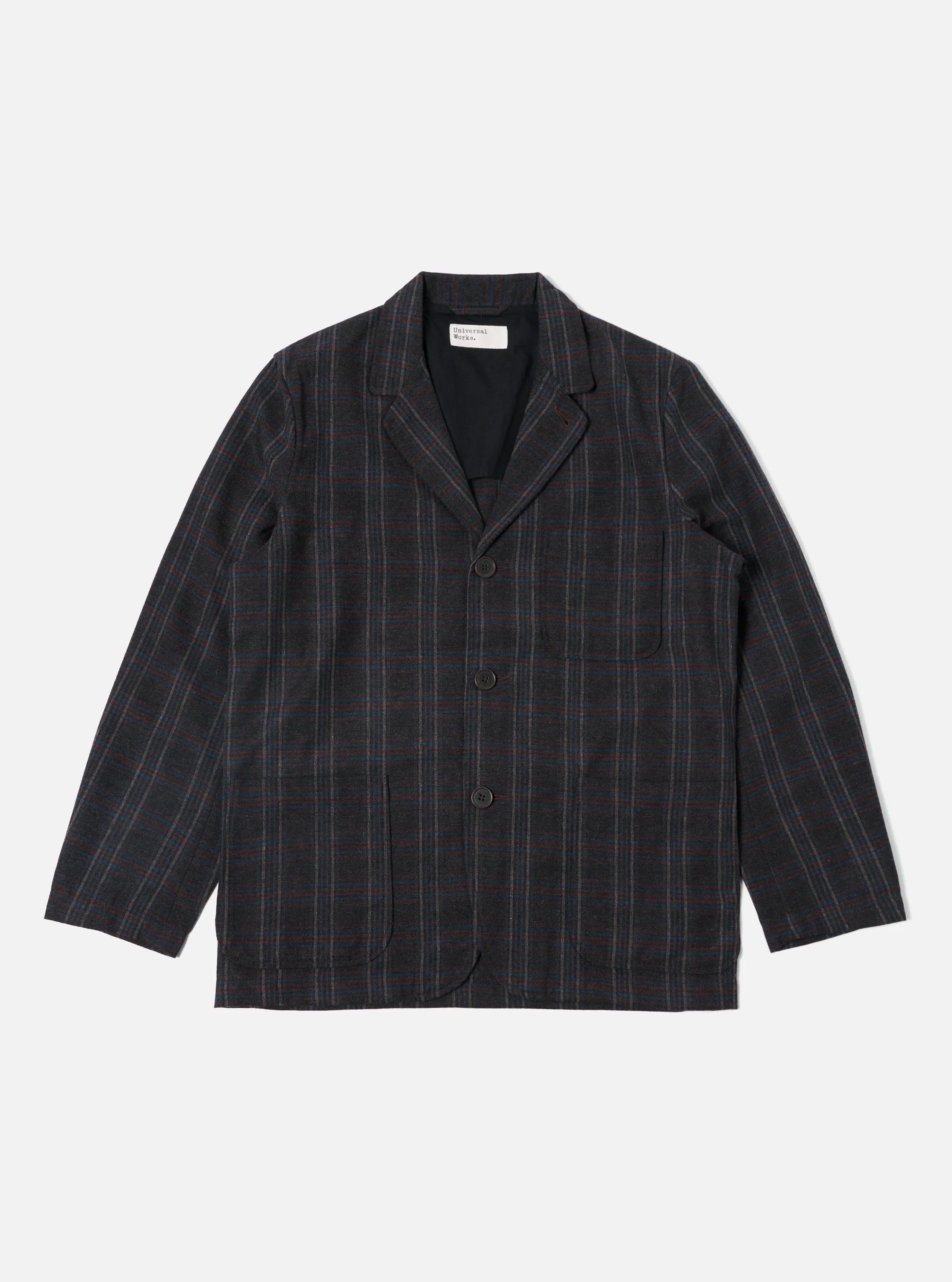 Universal Works Three Button Jacket in Brown Twist Wool Check sold by Universal Works