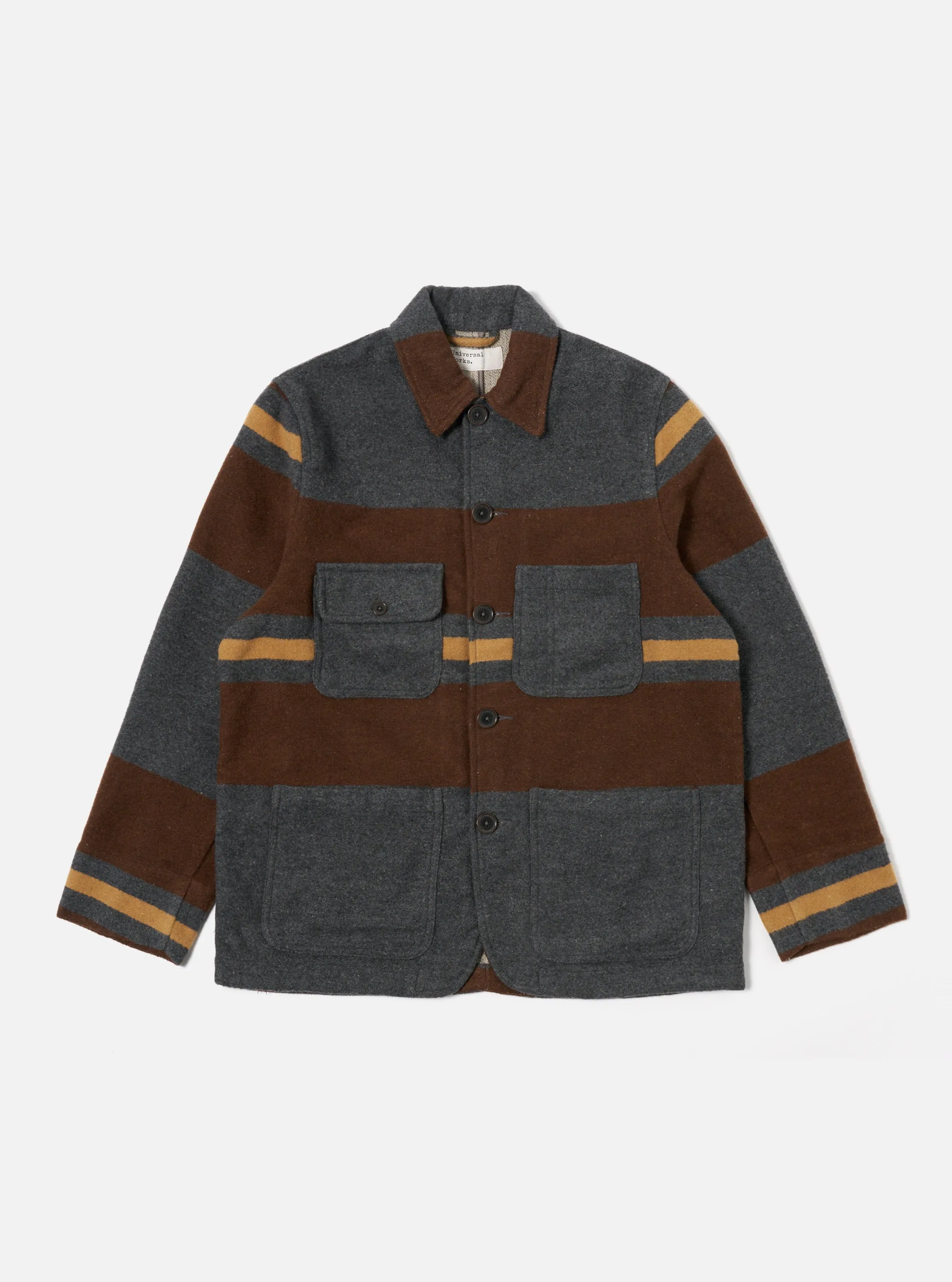 Universal Works Merchant Jacket in Charcoal Stripe Blanket Wool Mix sold by Universal Works