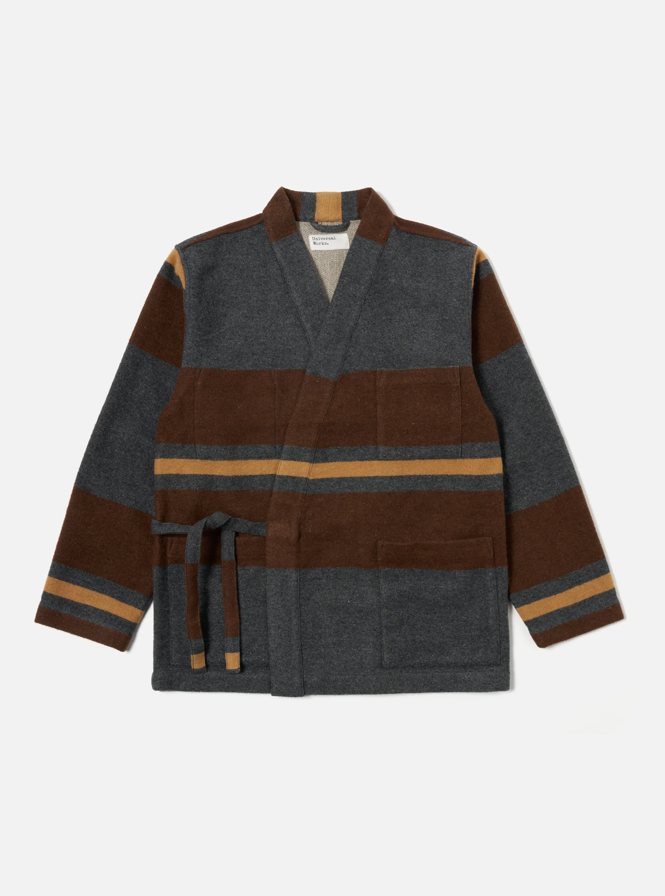Universal Works Kyoto Work Jacket in Charcoal Stripe Blanket Wool Mix sold by Universal Works
