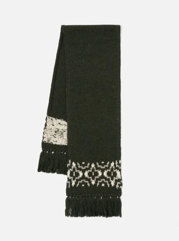 Universal Works Wool Scarf in Olive/Natural British Wool sold by Universal Works