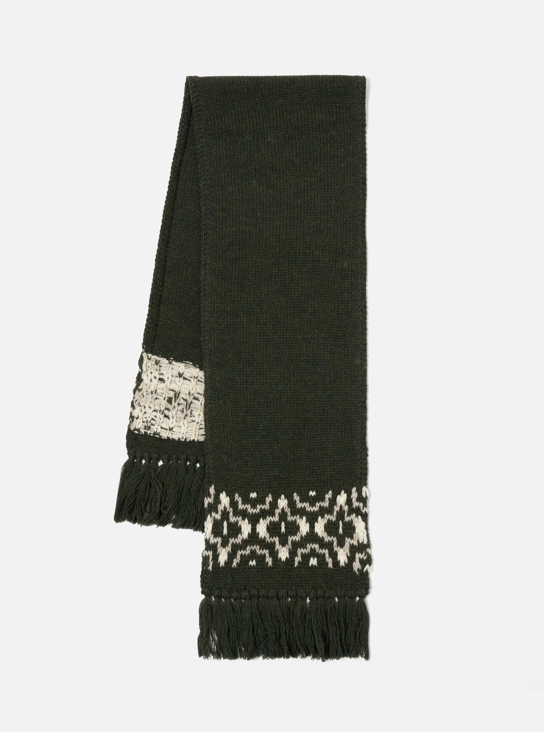 Universal Works Wool Scarf in Olive/Natural British Wool sold by Universal Works