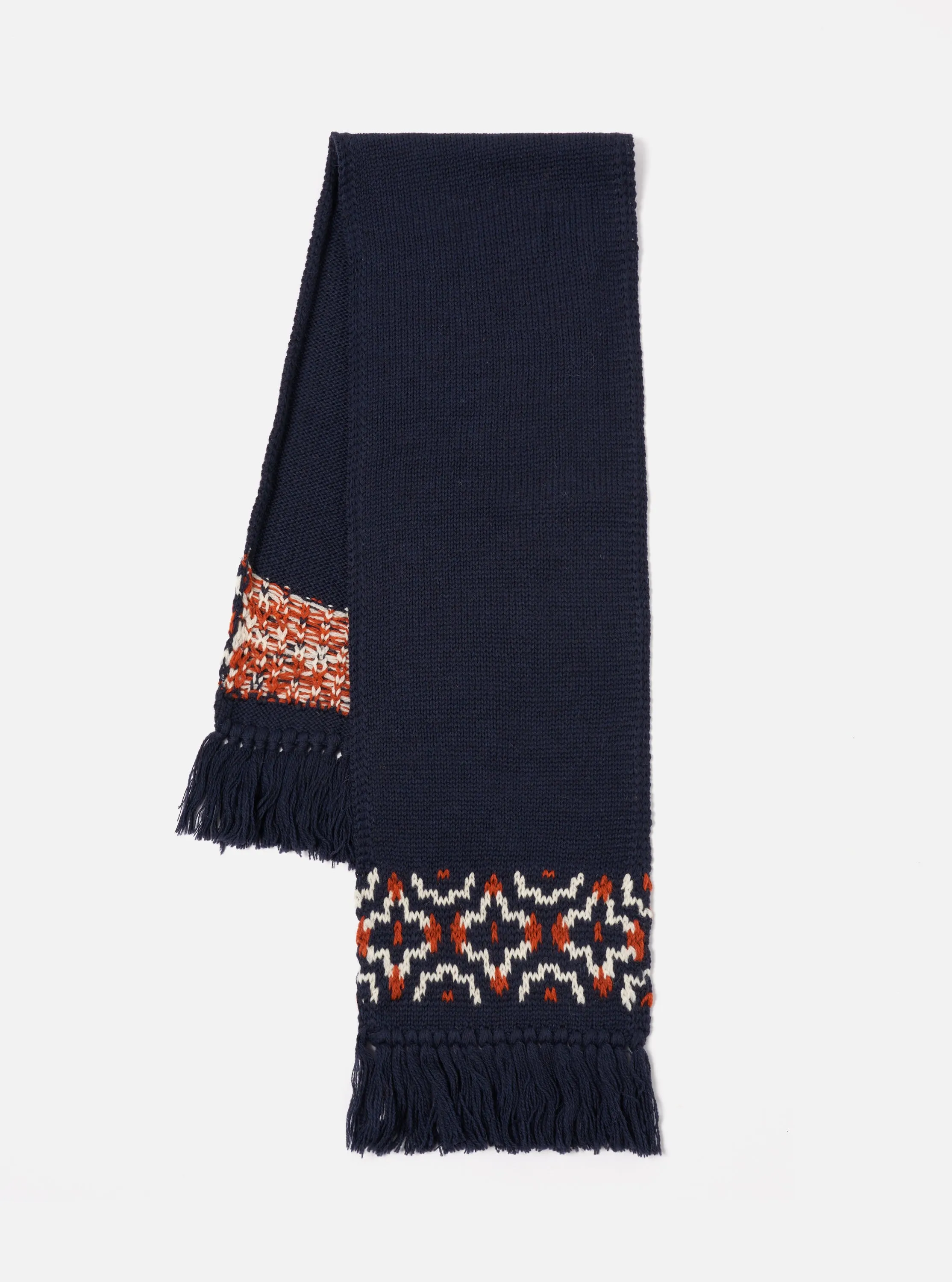 Universal Works Wool Scarf in Navy/Ecru British Wool sold by Universal Works