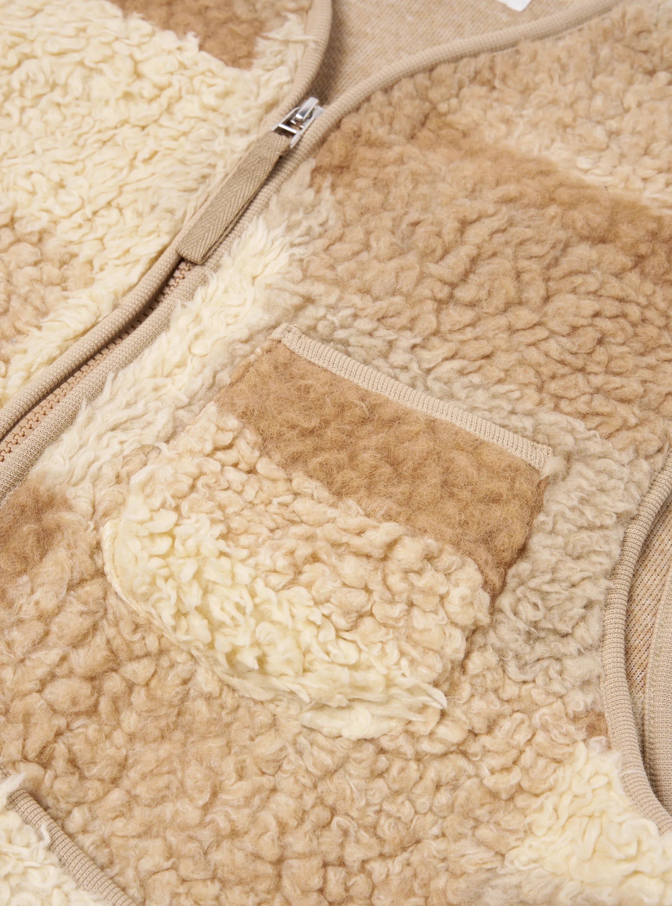 Universal Works Zip Gilet in Sand Patchwork Fleece sold by Universal Works product image thumbnail 4