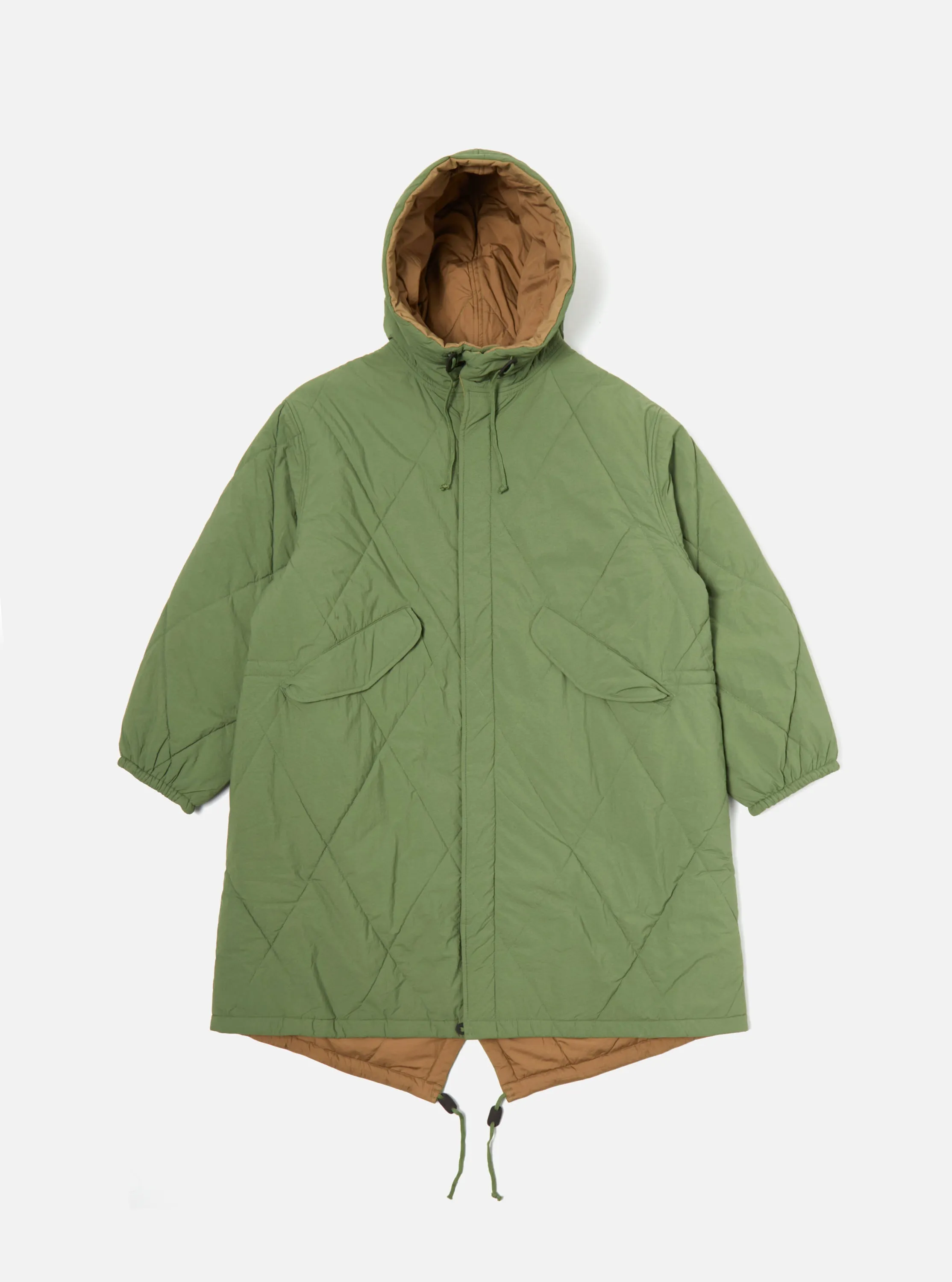 Universal Works Reversible Diamond Quilt Parka in Green Recycled Nylon sold by Universal Works product image thumbnail 2