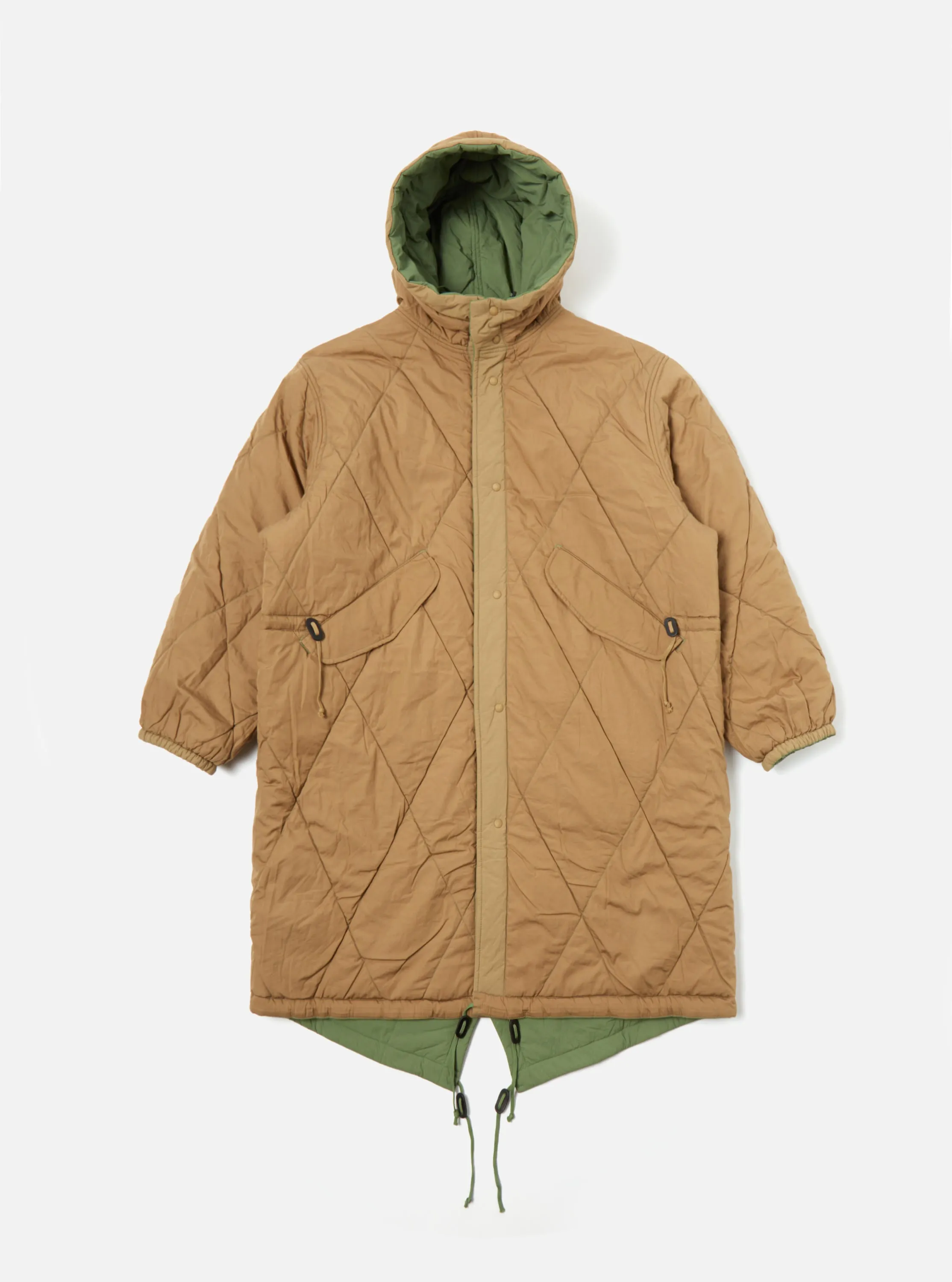 Universal Works Reversible Diamond Quilt Parka in Green Recycled Nylon sold by Universal Works product image thumbnail 3