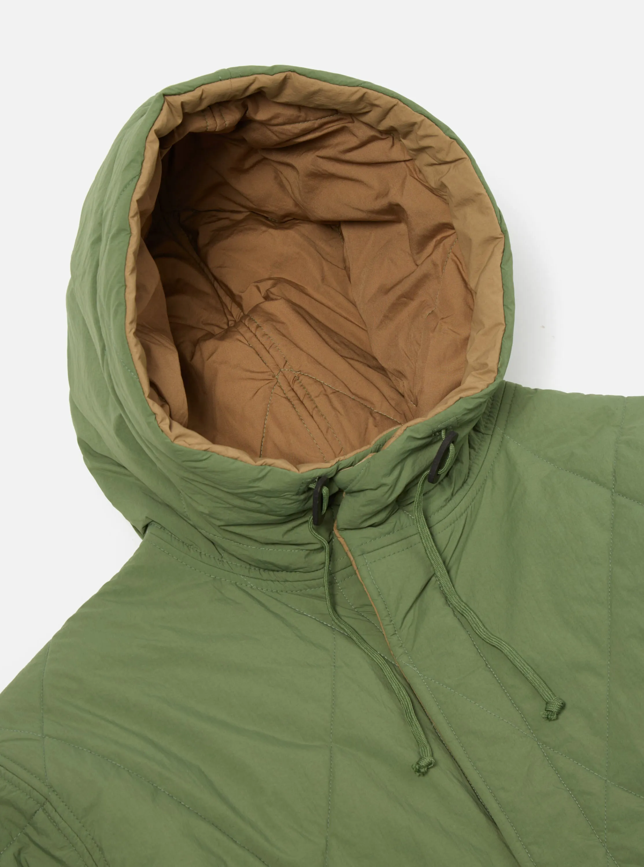 Universal Works Reversible Diamond Quilt Parka in Green Recycled Nylon sold by Universal Works product image thumbnail 5