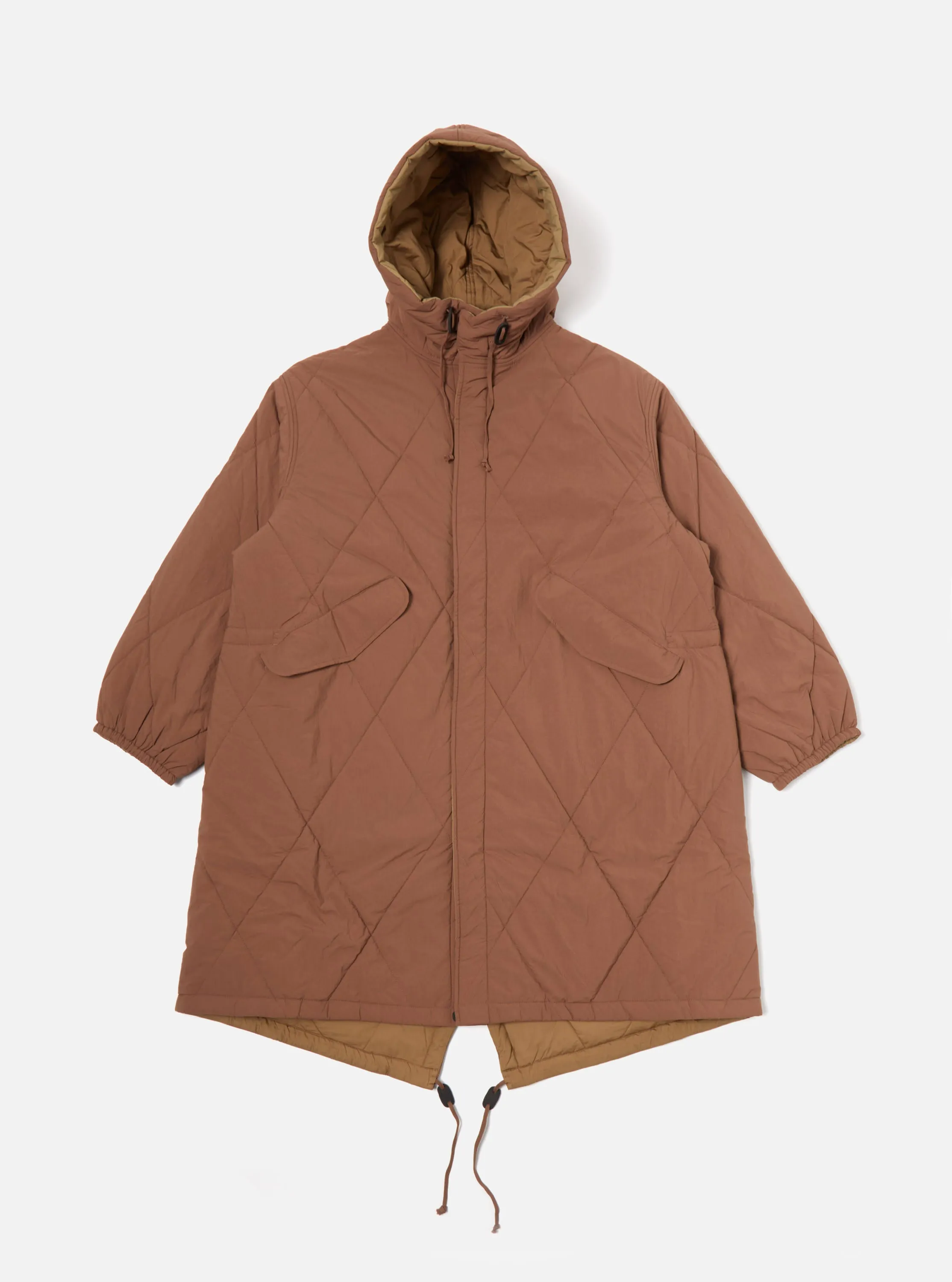 Universal Works Reversible Diamond Quilt Parka in Brown Recycled Nylon sold by Universal Works product image thumbnail 2