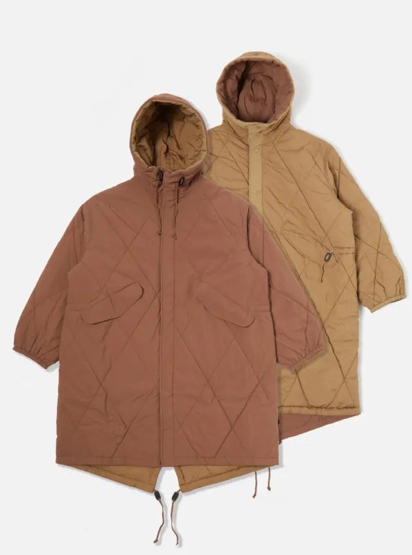 Universal Works Reversible Diamond Quilt Parka in Brown Recycled Nylon sold by Universal Works