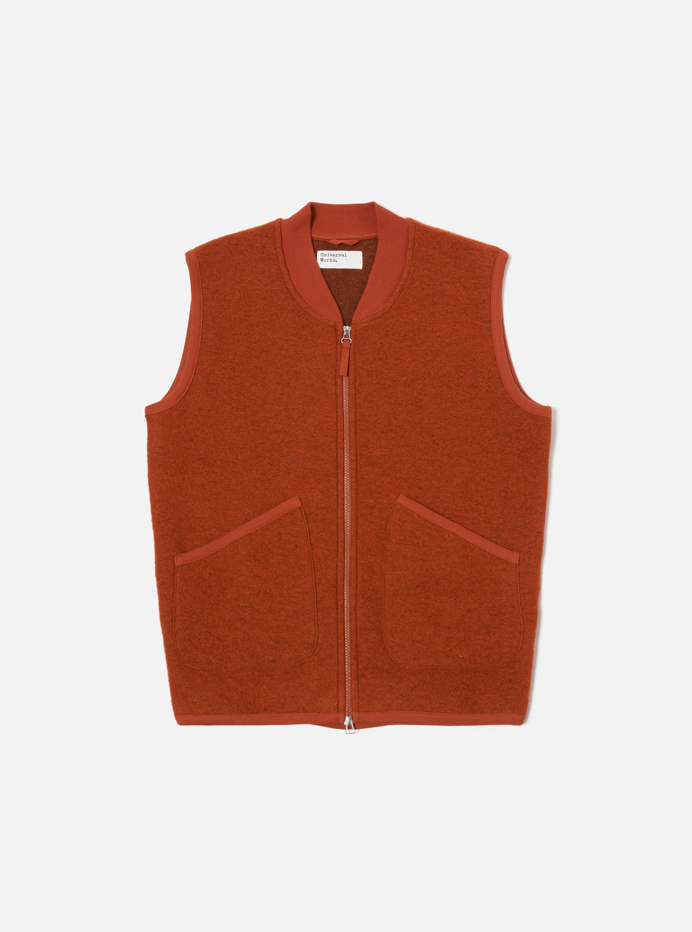 Universal Works Zip Waistcoat in Orange Wool Fleece sold by Universal Works product image thumbnail 2