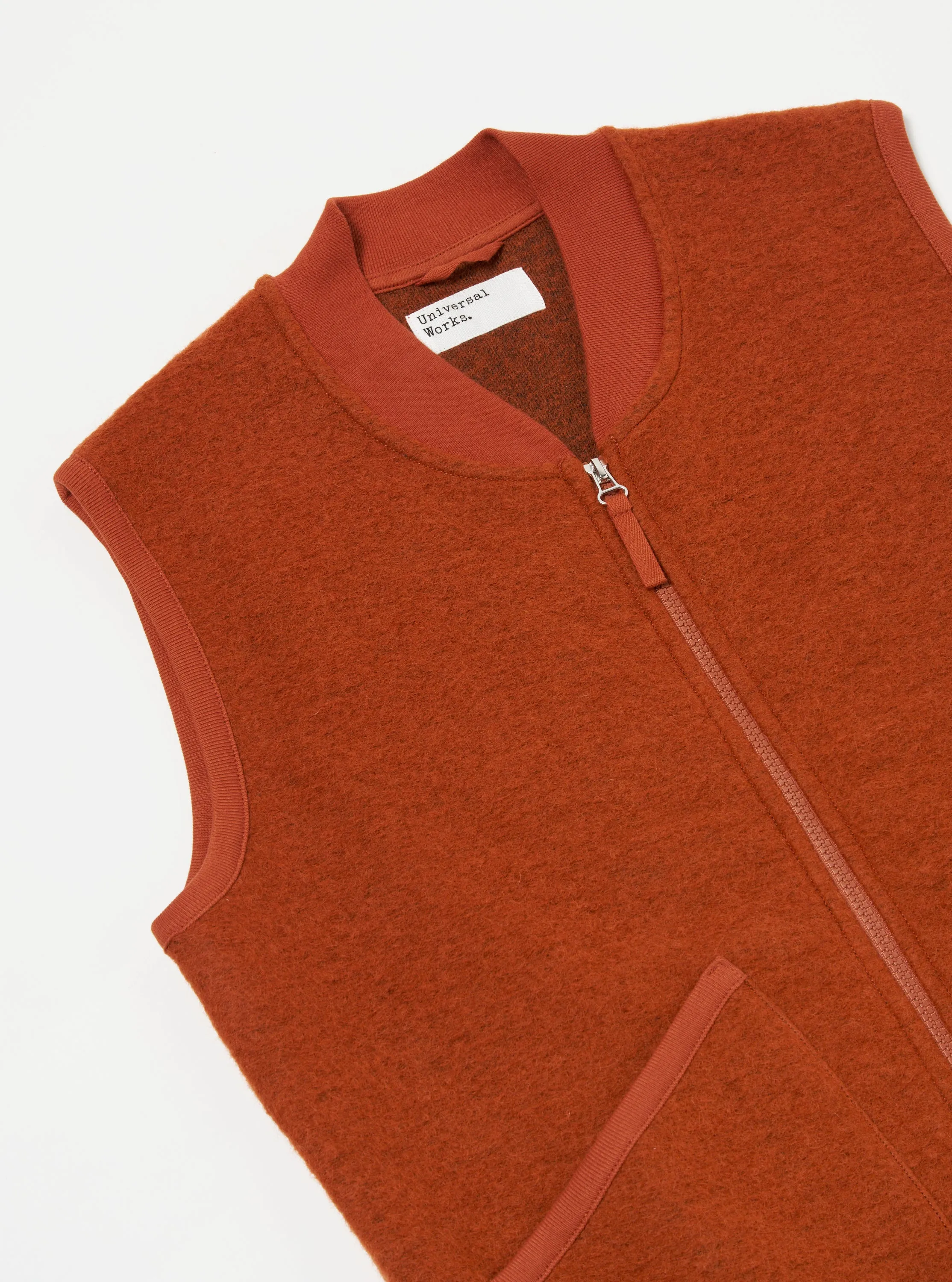 Universal Works Zip Waistcoat in Orange Wool Fleece sold by Universal Works product image thumbnail 4