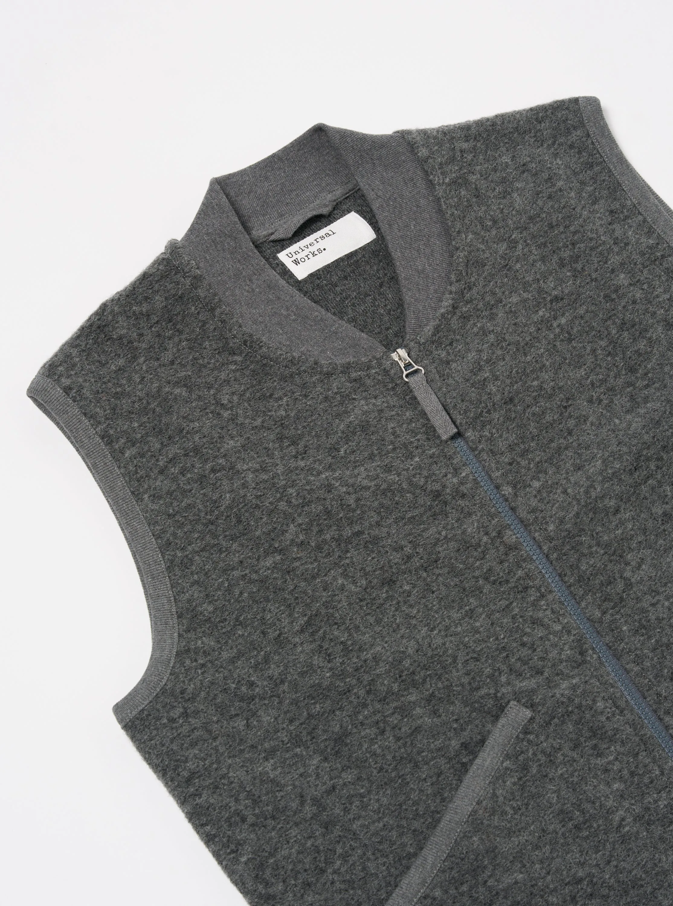 Universal Works Zip Waistcoat in Grey Marl Wool Fleece sold by Universal Works product image thumbnail 3