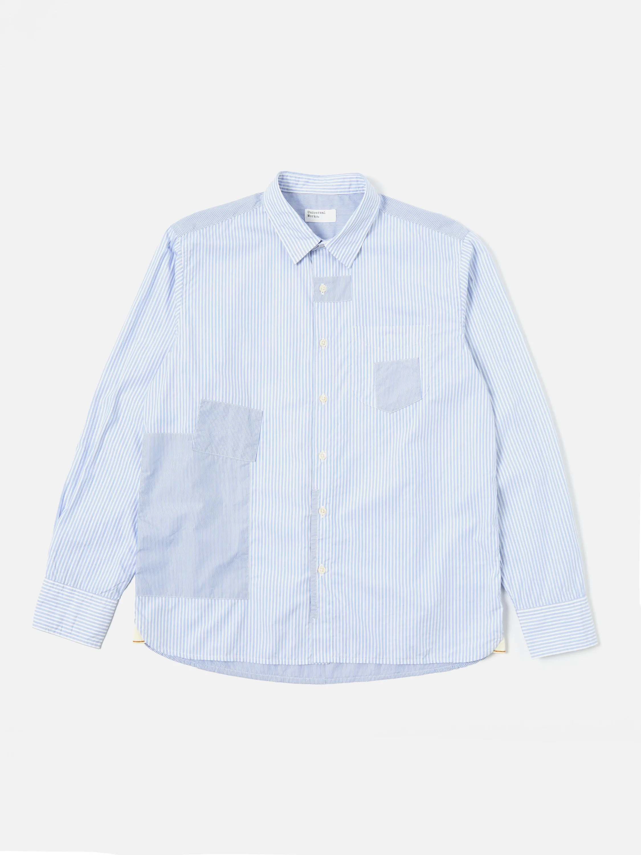 Universal Works L/S Patch Shirt in Blue Classic Stripes sold by Universal Works