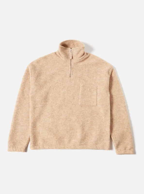 Universal Works Ramsay Quarter Zip in Stone Wool Fleece sold by Universal Works