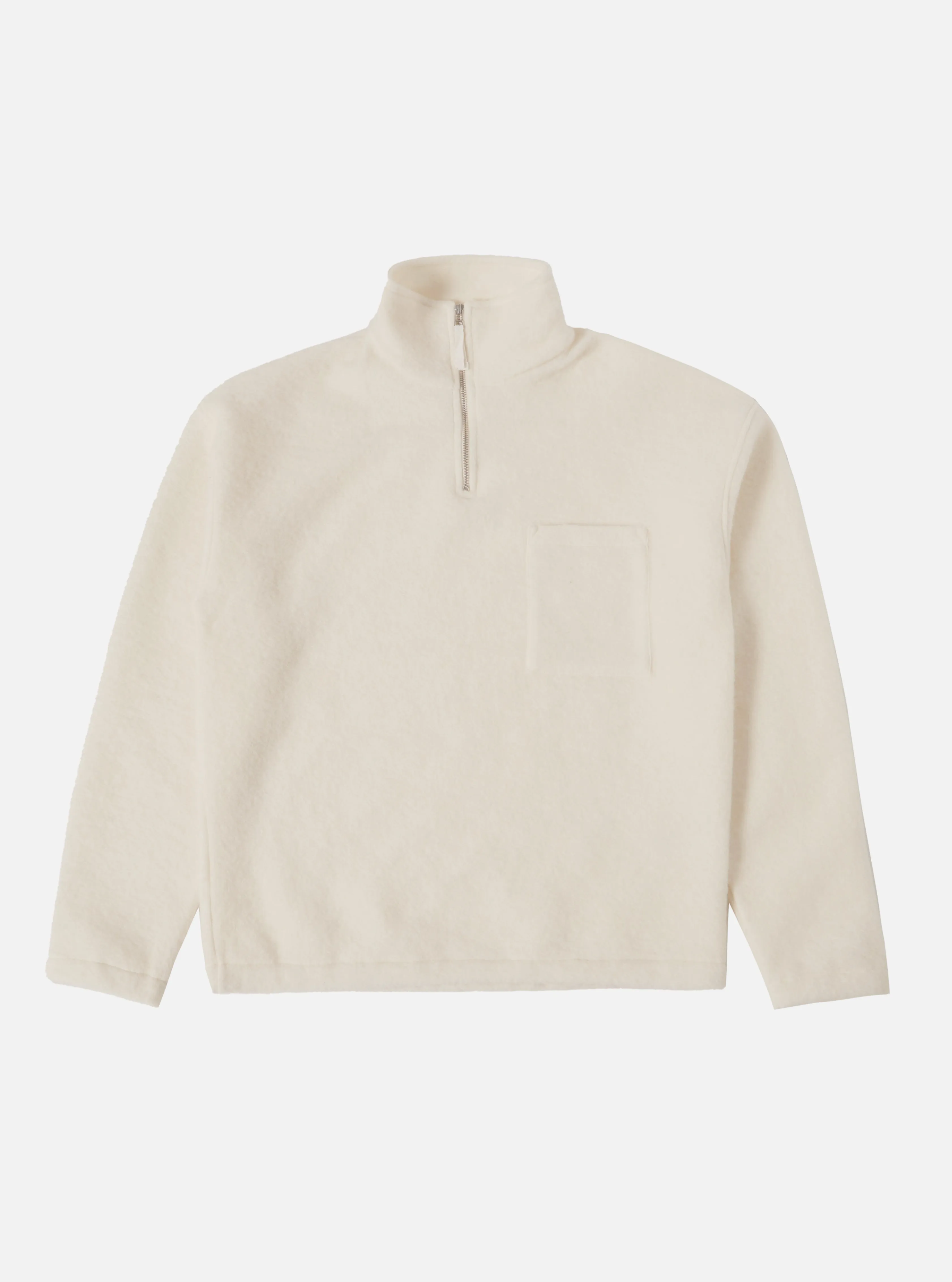 Universal Works Ramsay Quarter Zip in Ecru Wool Fleece sold by Universal Works