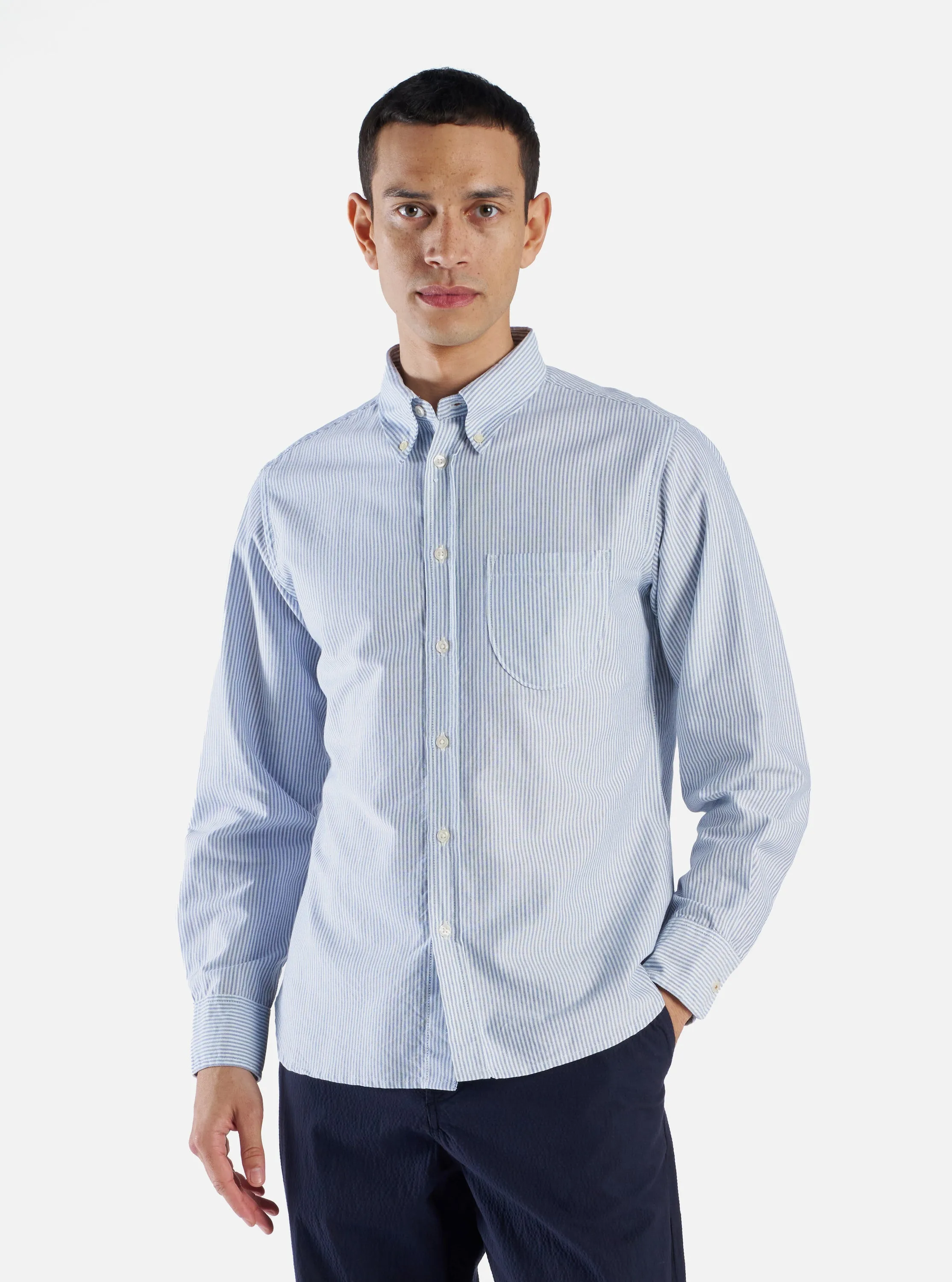 Universal Works Daybrook Shirt in Blue Oxford Stripe sold by Universal Works product image thumbnail 2