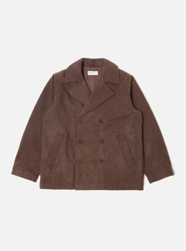 Universal Works Peacoat in Brown Melange Melton sold by Universal Works