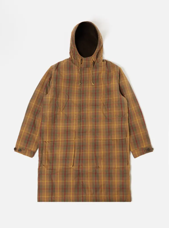 Universal Works Hebrides Parka in Cinnamon British Drywax Check sold by Universal Works