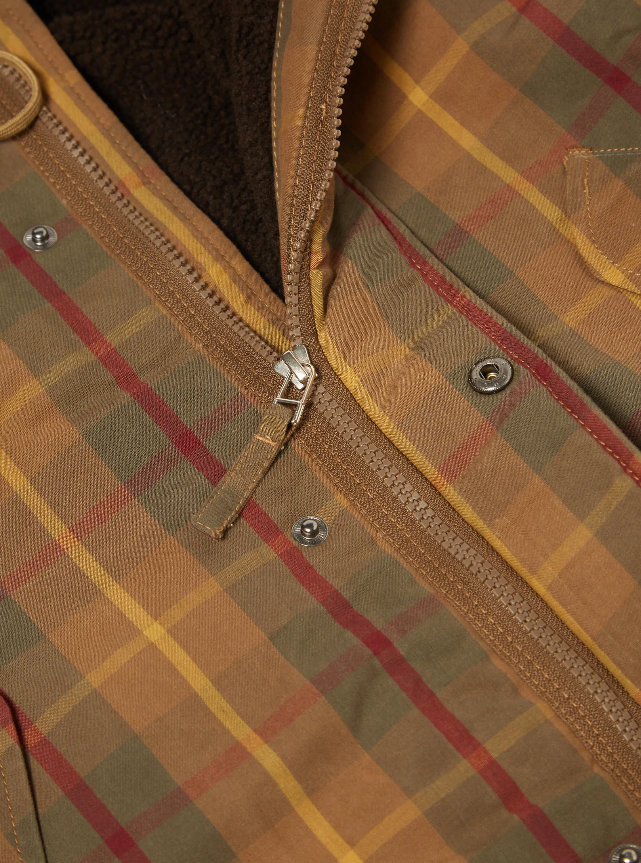 Universal Works Hebrides Parka in Cinnamon British Drywax Check sold by Universal Works product image thumbnail 4