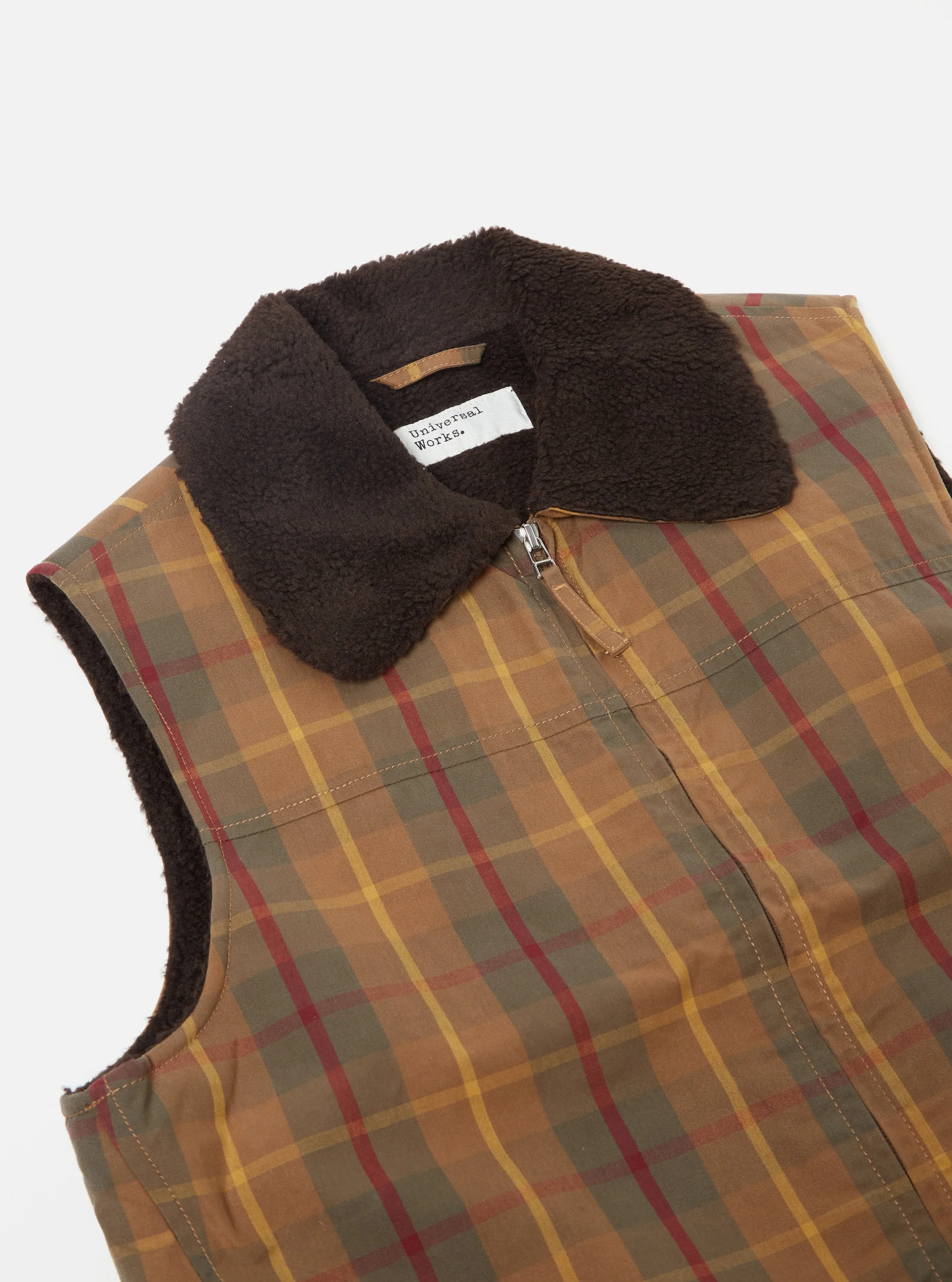 Universal Works Atlas Gilet in Cinnamon British Drywax Check sold by Universal Works product image thumbnail 3