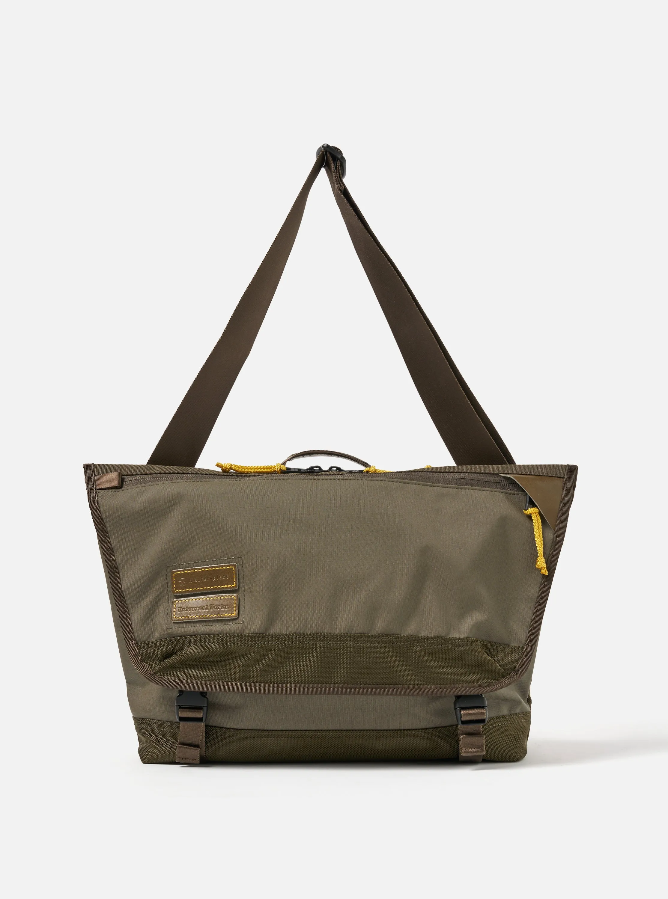 master-piece x Universal Works Courier Bag in Olive Recycled Tech Canvas sold by Universal Works