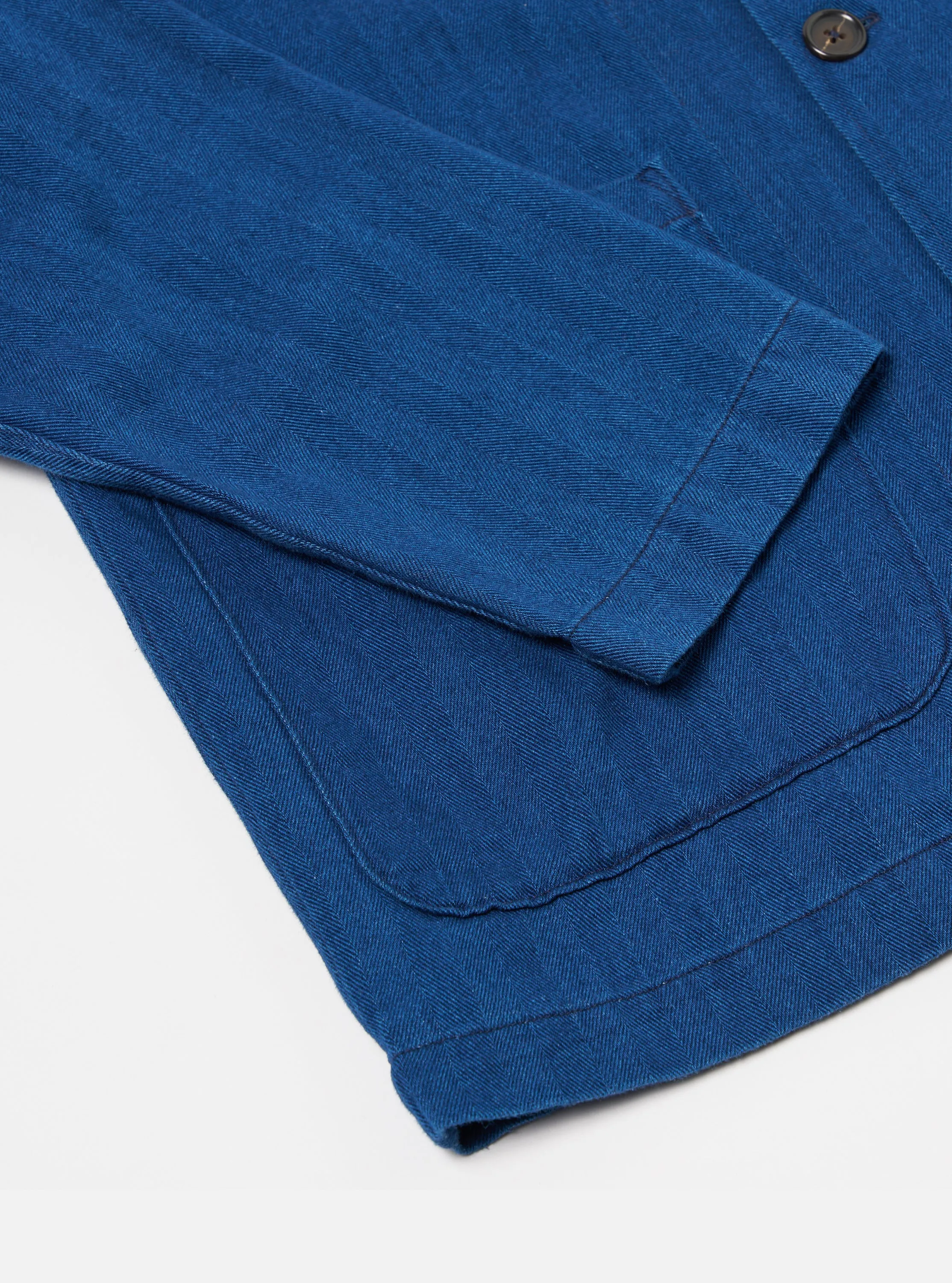 Universal Works Bakers Overshirt in Washed Indigo Herringbone Denim sold by Universal Works product image thumbnail 5