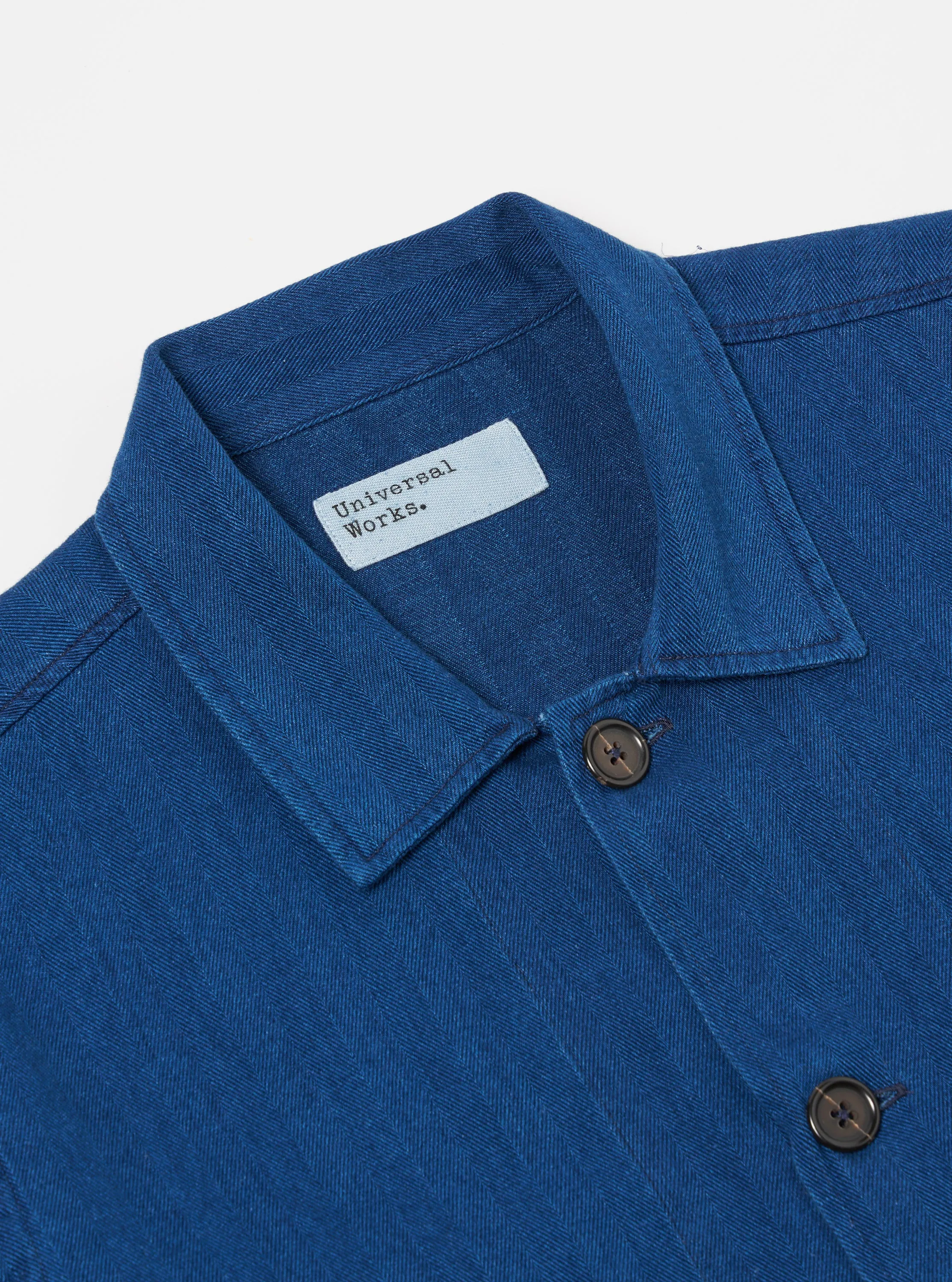 Universal Works Bakers Overshirt in Washed Indigo Herringbone Denim sold by Universal Works product image thumbnail 3