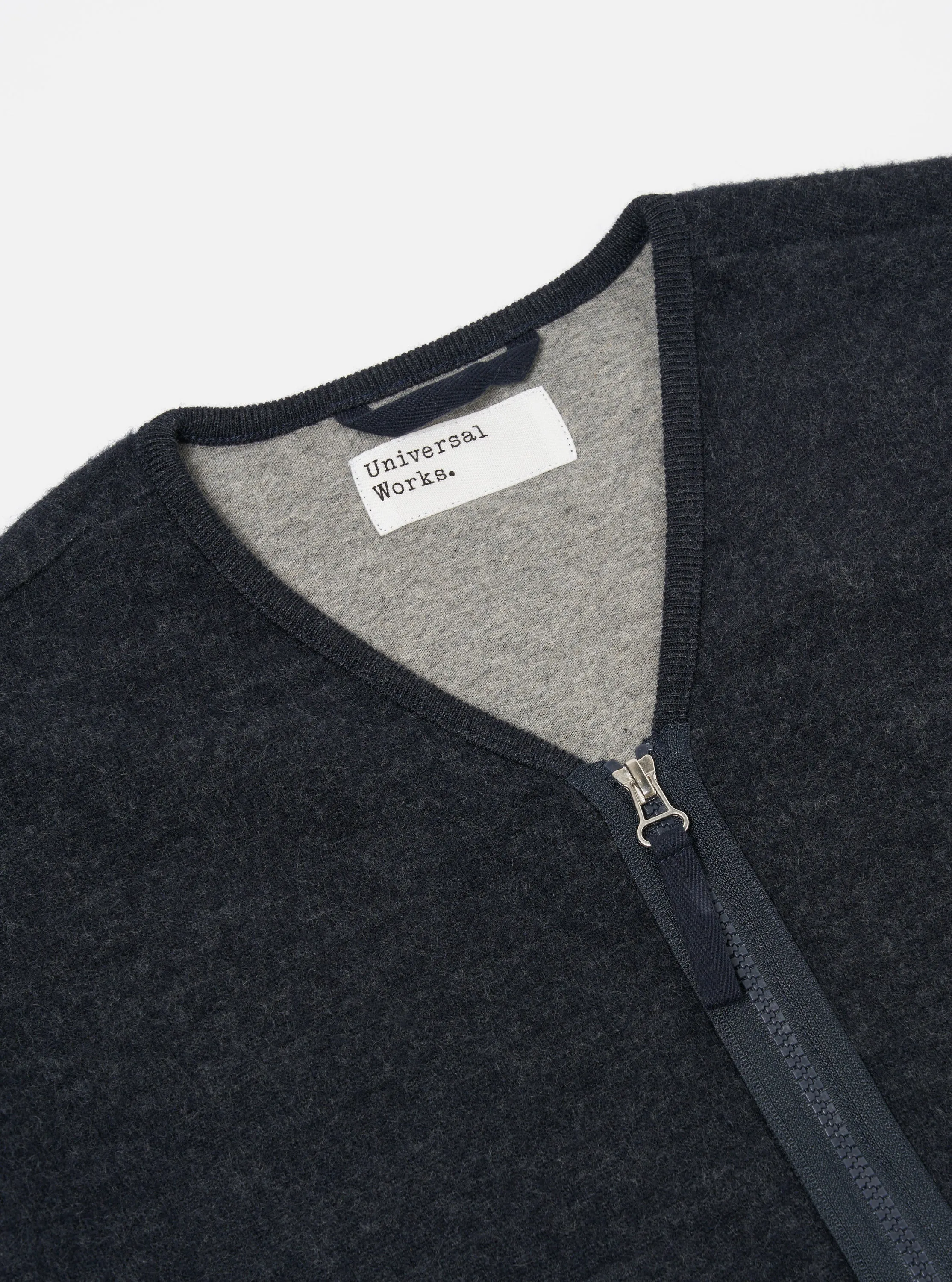 Universal Works Zip Liner Jacket in Navy Soft Wool Cotton Knit sold by Universal Works product image thumbnail 3
