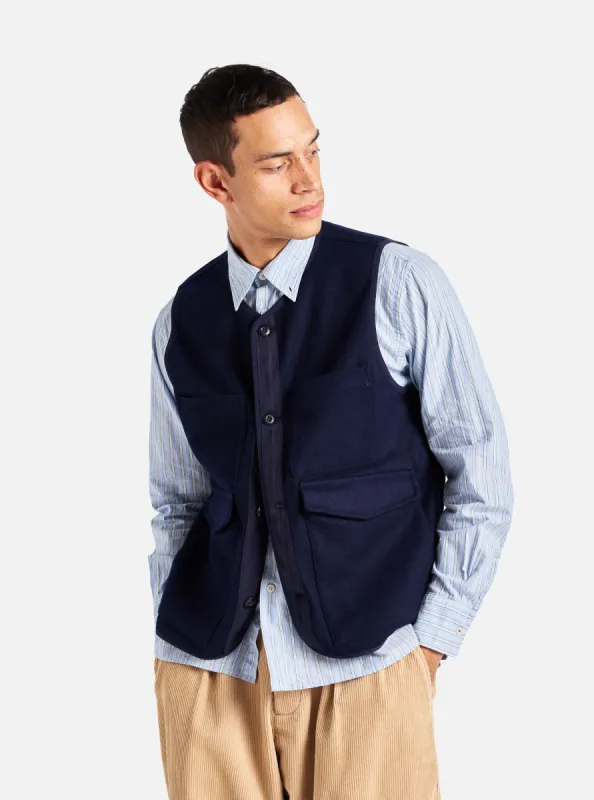 Universal Works 4 Pocket Gilet in Navy Melton sold by Universal Works