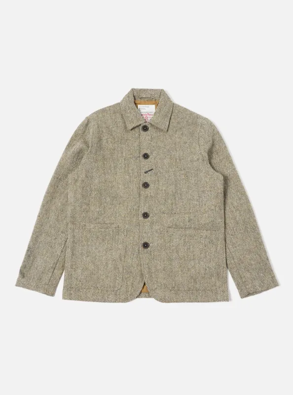 Universal Works Bakers Jacket in Olive Harris Tweed Weave sold by Universal Works
