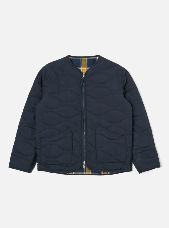 Universal Works Reversible Military Liner Jacket in Yellow/Navy Twill Check Tartan sold by Universal Works