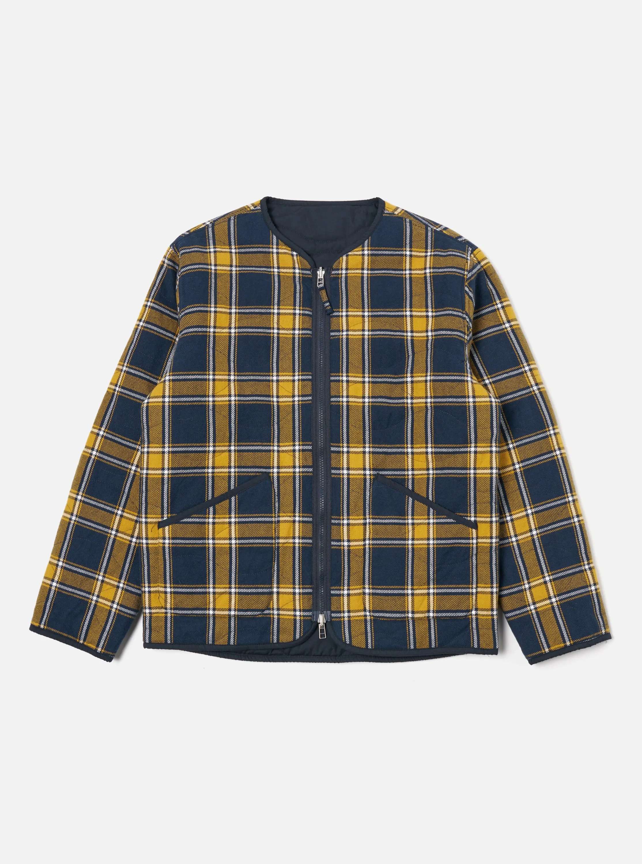 Universal Works Reversible Military Liner Jacket in Yellow/Navy Twill Check Tartan sold by Universal Works product image thumbnail 2