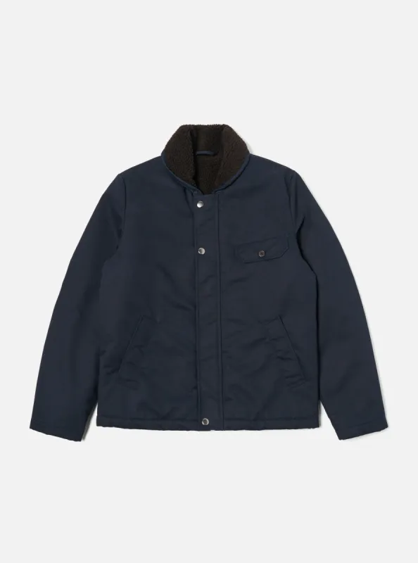 Universal Works Reversible N1 Jacket in Navy/Brown Brushed Polytech/Sherpa sold by Universal Works