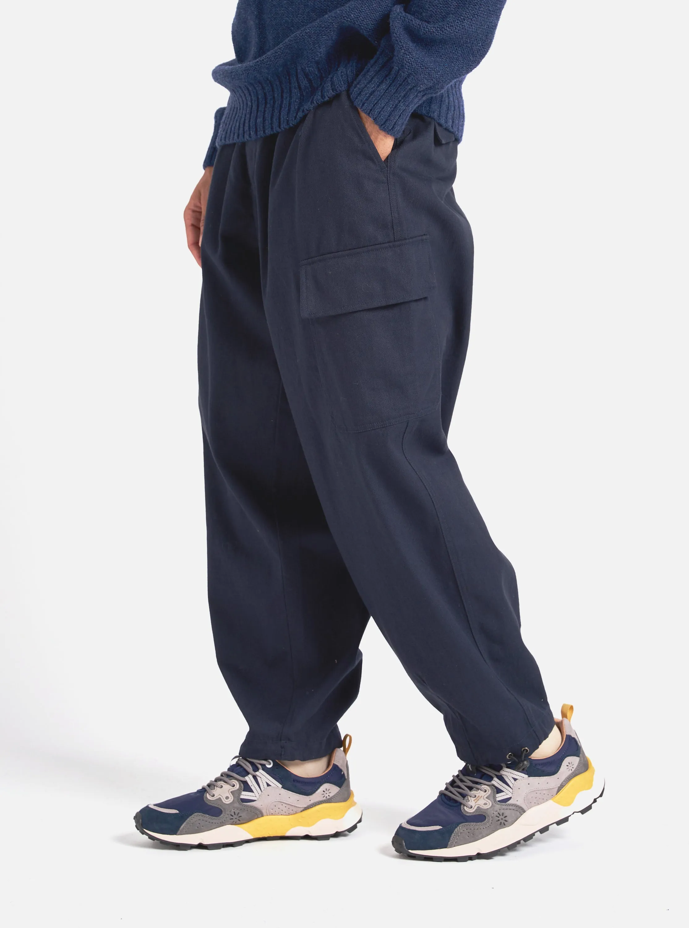 Universal Works Loose Cargo Pant in Navy Winter Twill sold by Universal Works
