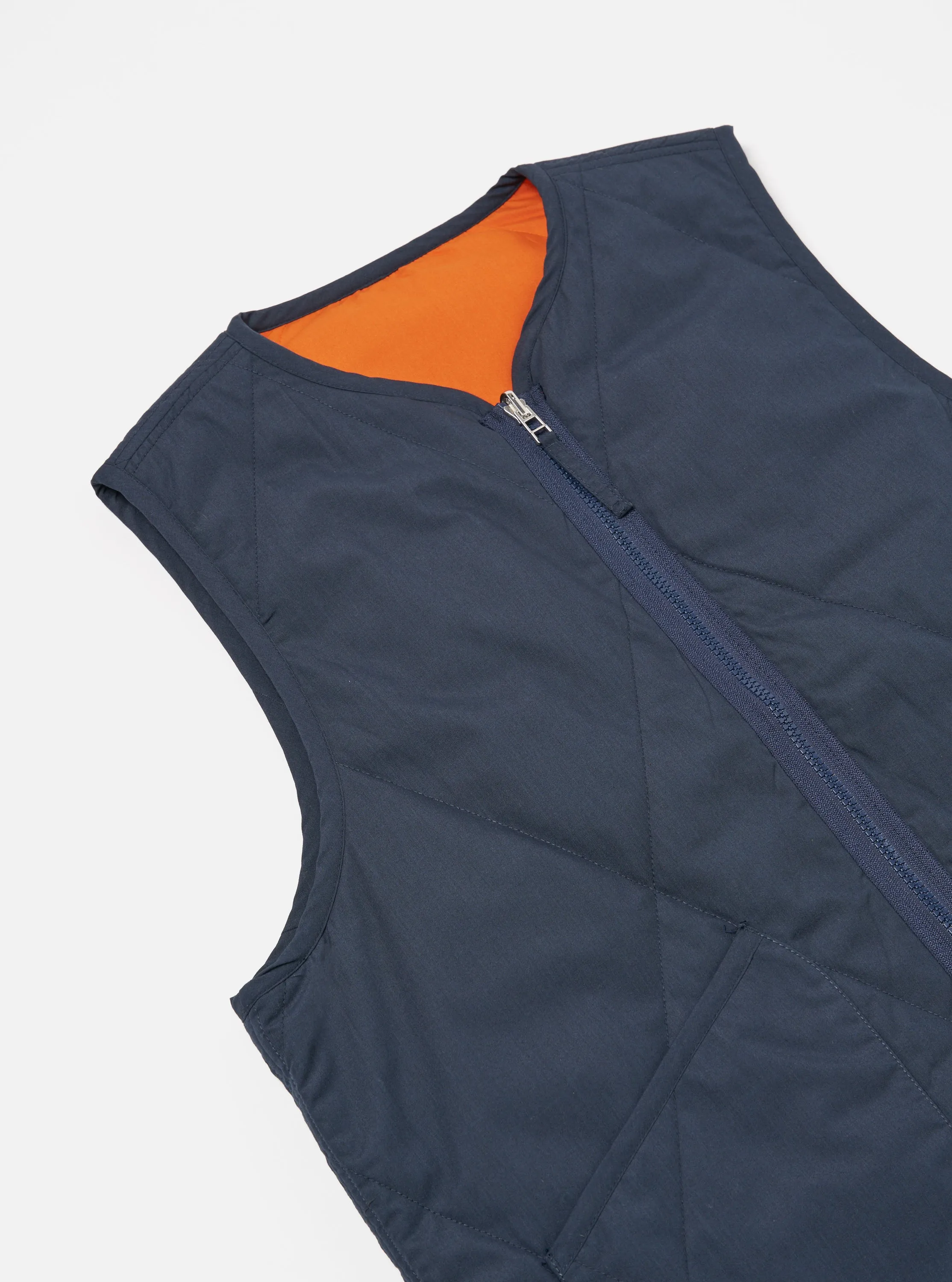 Universal Works Reversible Military Liner Gilet in Navy/Orange Recycled Polytech sold by Universal Works product image thumbnail 4