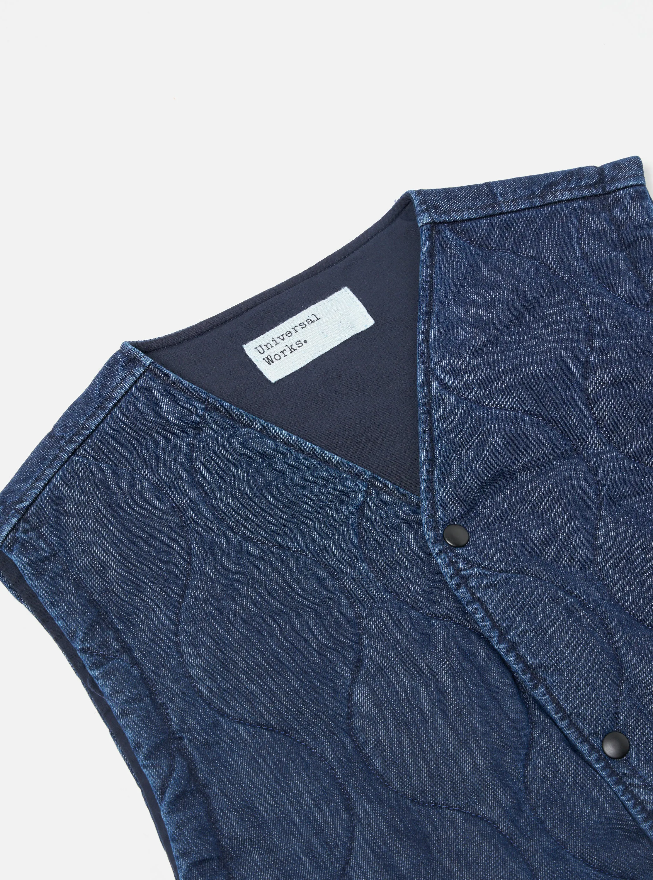 Universal Works Weekend Gilet in Indigo Quilt Denim sold by Universal Works product image thumbnail 3