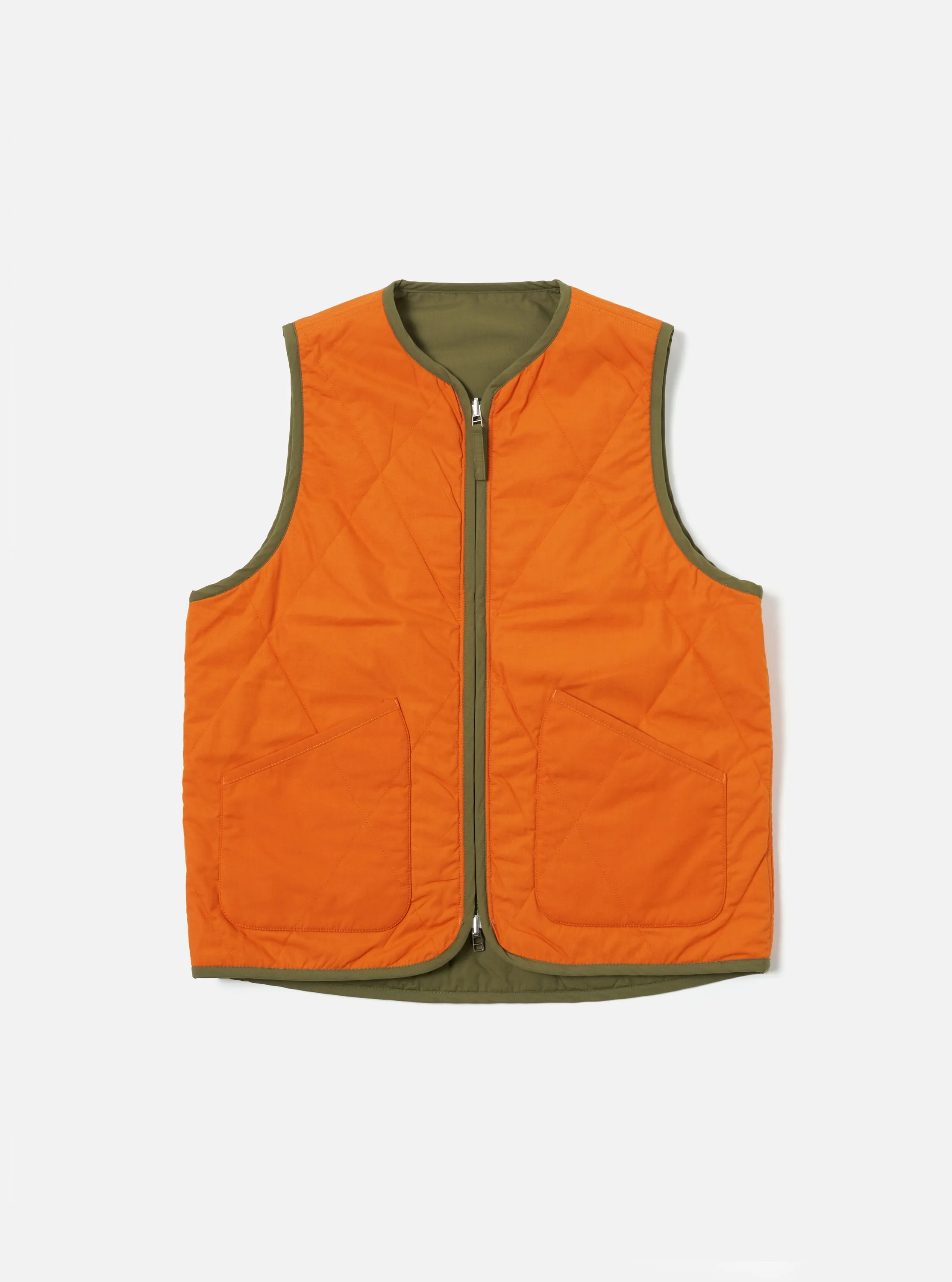 Universal Works Reversible Military Liner Gilet in Olive/Orange Recycled Polytech sold by Universal Works product image thumbnail 3