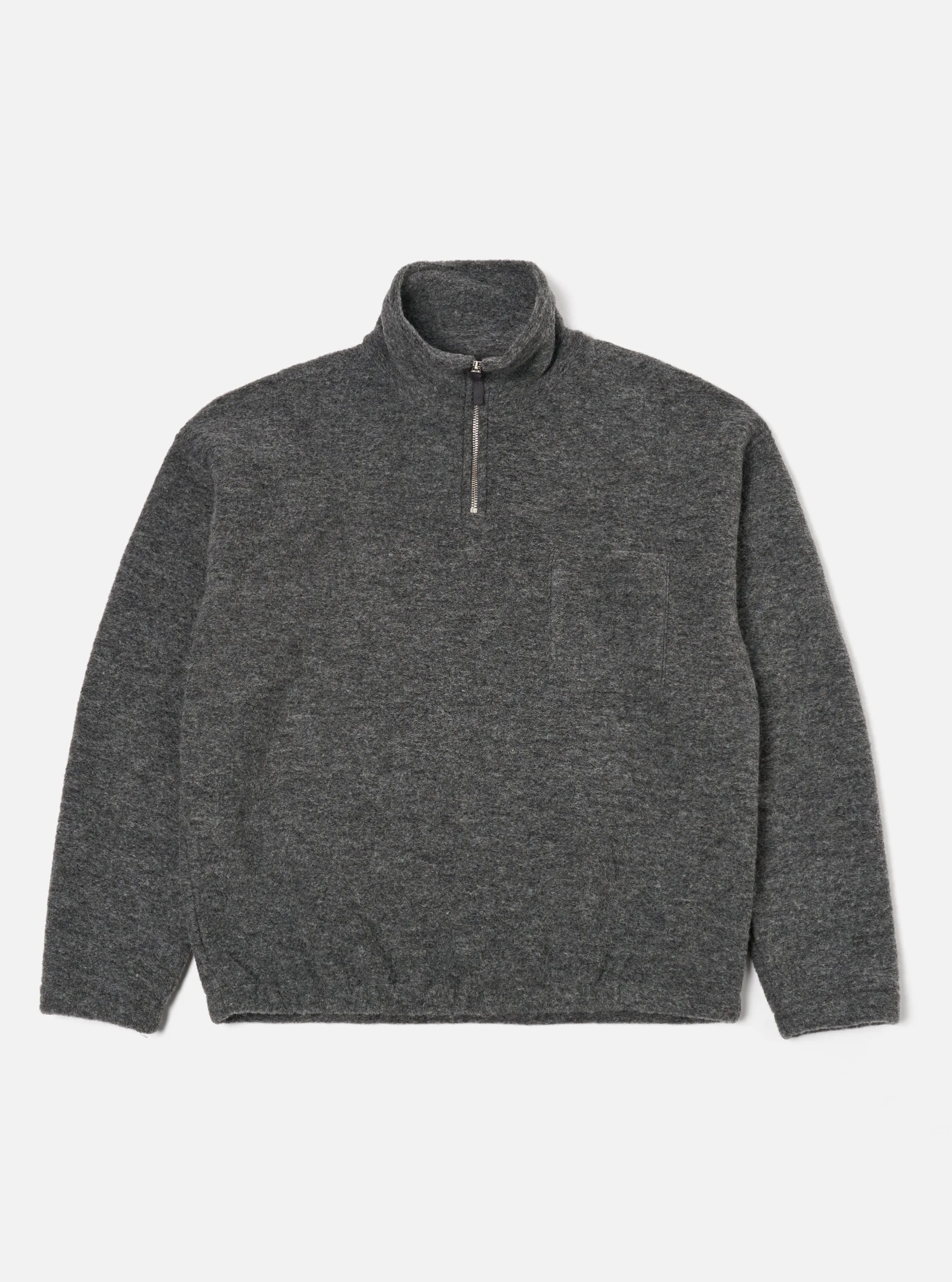 Universal Works Ramsay Quarter Zip in Grey Marl Wool Fleece sold by Universal Works
