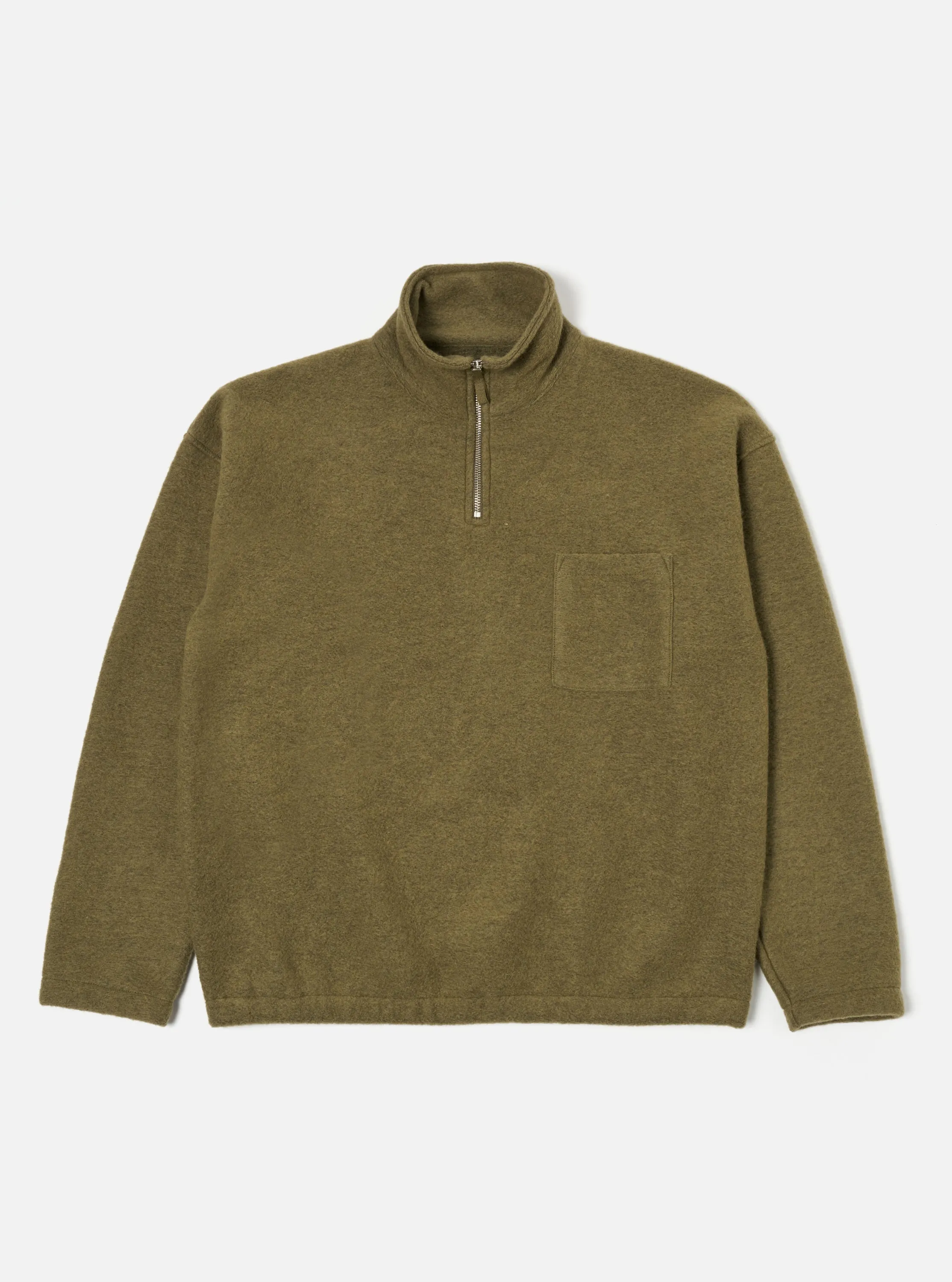 Universal Works Ramsay Quarter Zip in Lovat Wool Fleece sold by Universal Works