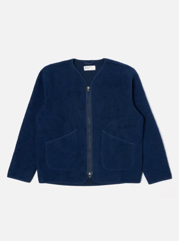Universal Works Zip Liner Jacket in Indigo Wool Fleece sold by Universal Works