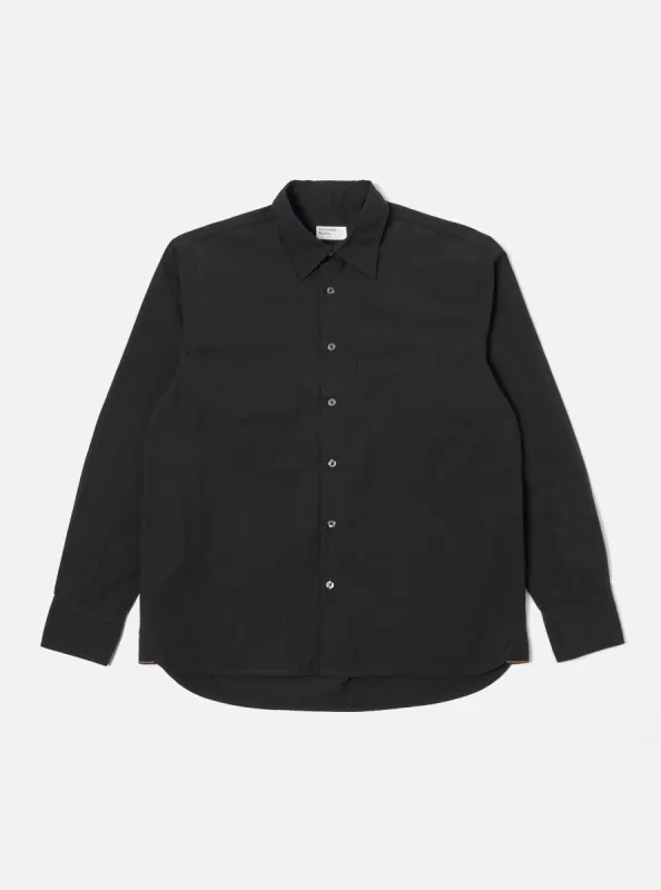 Universal Works Lazy Day Shirt in Black Typewriter Chambray sold by Universal Works